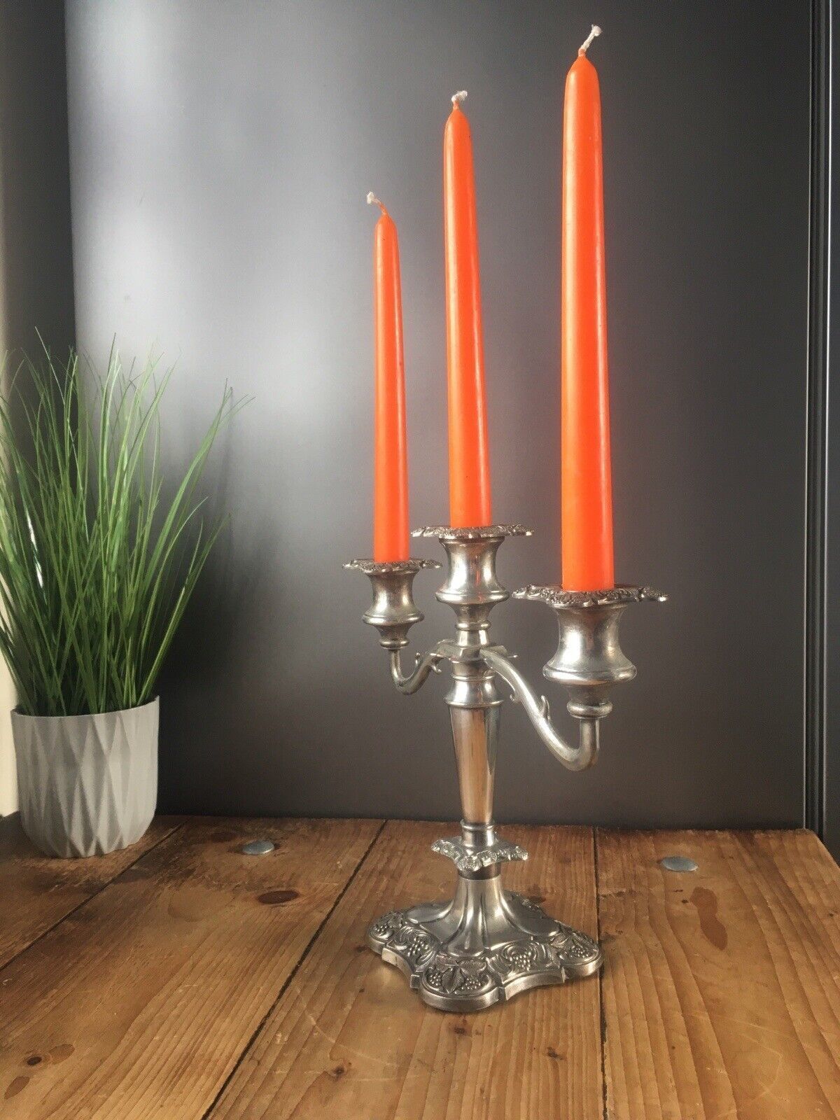 Quality English Silver Plated Leaf And Berry 3 Branch Candle Holder Candelabrum photo furniture