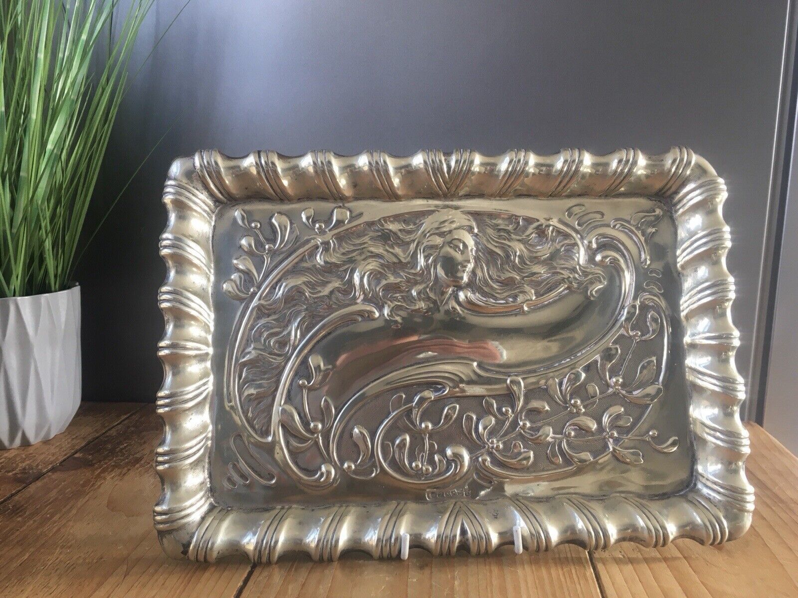 Antique C1900 Art Nouveau Reynolds & Westwood Lady Maiden Epns Silver Card Tray photo Home Decor