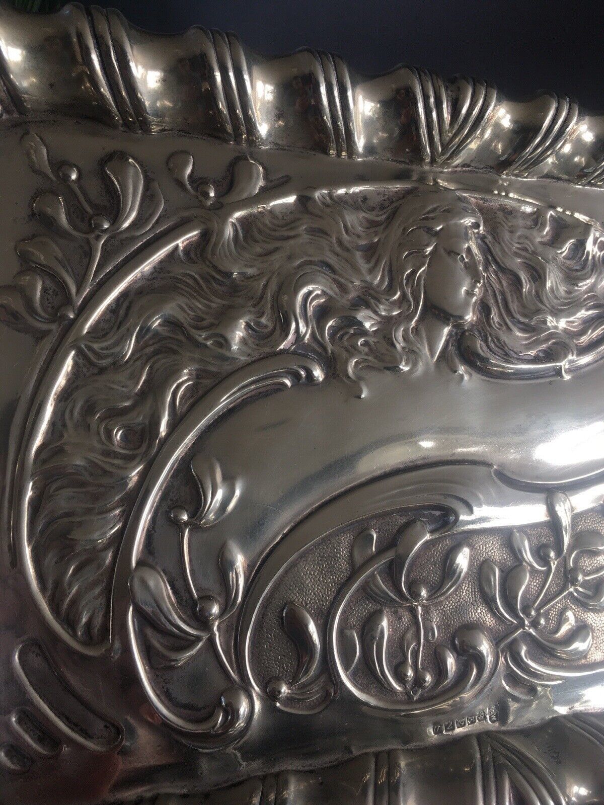 Home Decor Antique C1900 Art Nouveau Reynolds & Westwood Lady Maiden Epns Silver Card Tray photo