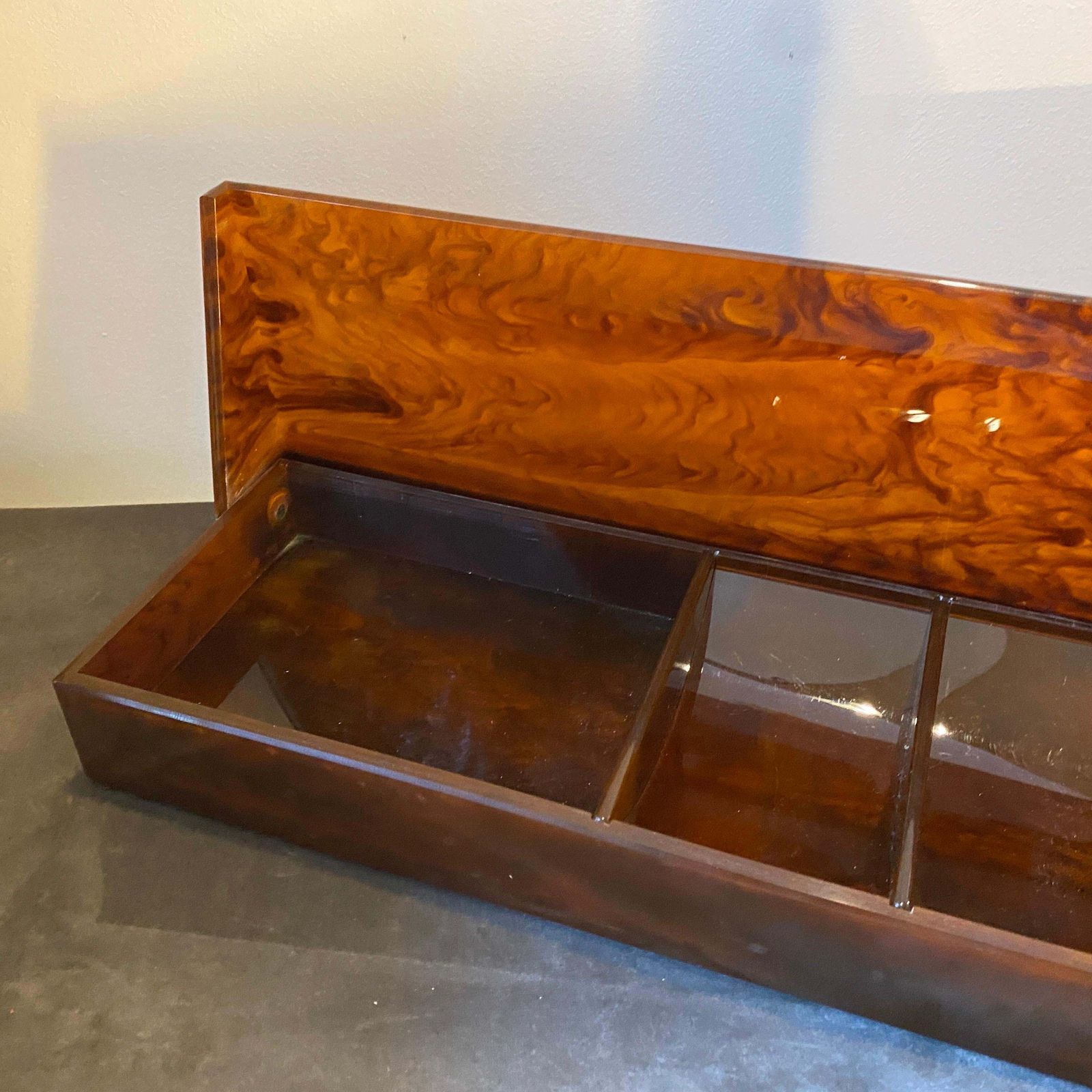 1970s Mid Century Modern Lucite Fake Tortoise Italian Jewelry Box photo Home Decor