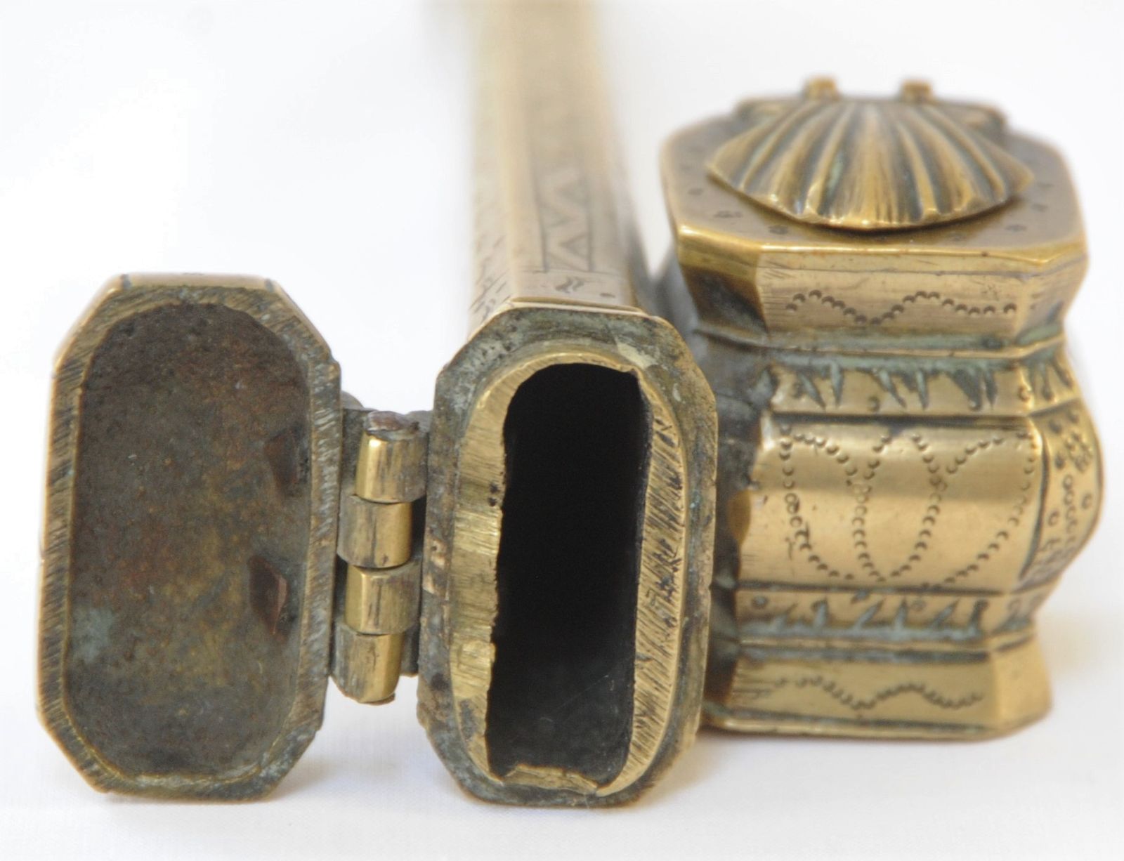 Antique Brass Islamic Middle East Qalamdan Portable Inkwell And Pencase photo buy