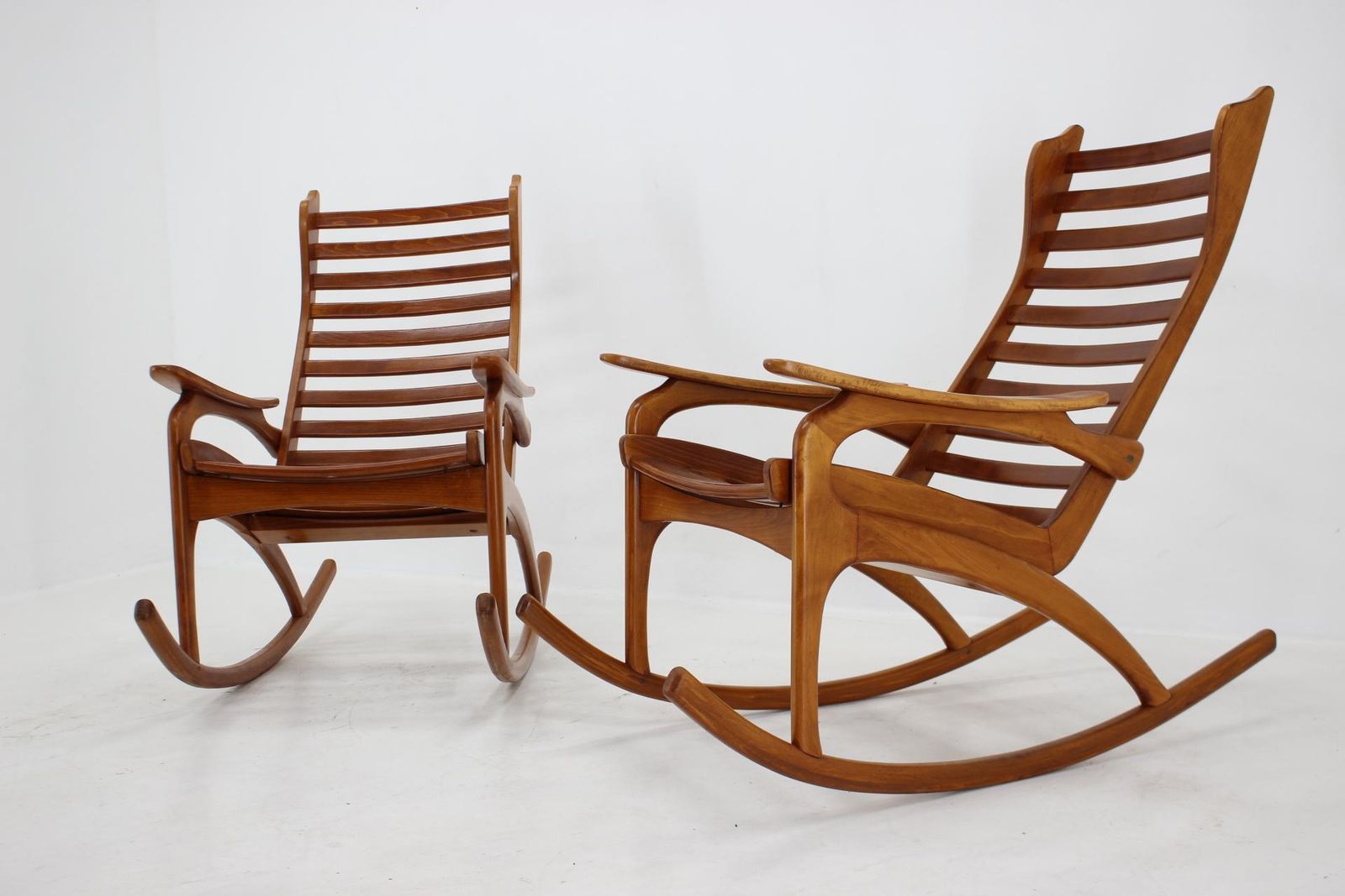1960s Pair Of Rare Beech Rocking Chairs By Uluv, Czechoslovakia photo for sale
