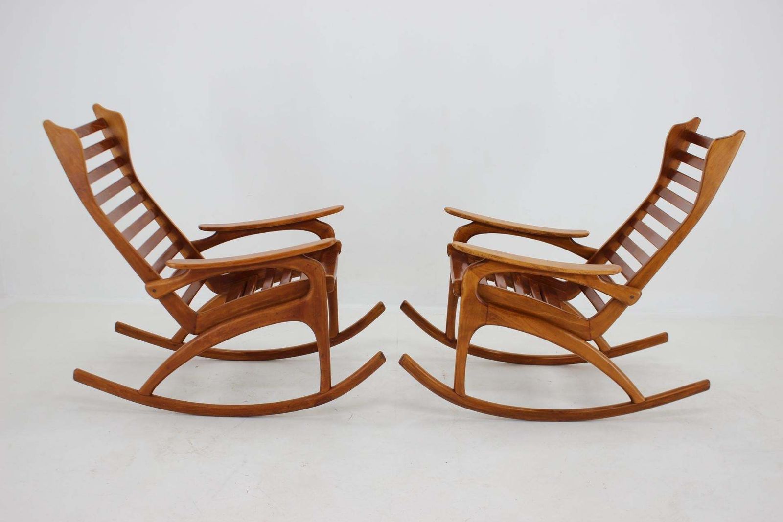 photo furniture 1960s Pair Of Rare Beech Rocking Chairs By Uluv, Czechoslovakia
