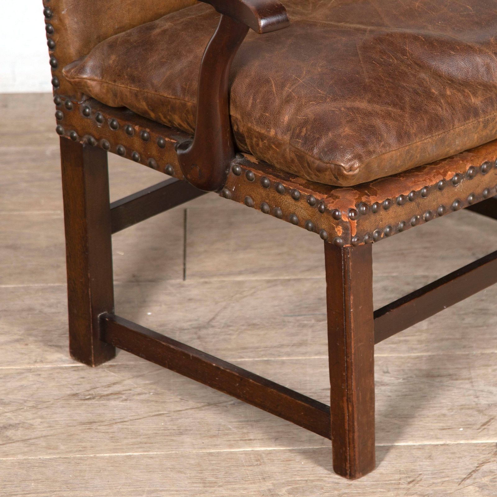 Charming Antique 20th Century Cromwellian Style Brown Leather Childs Armchair photo Furniture