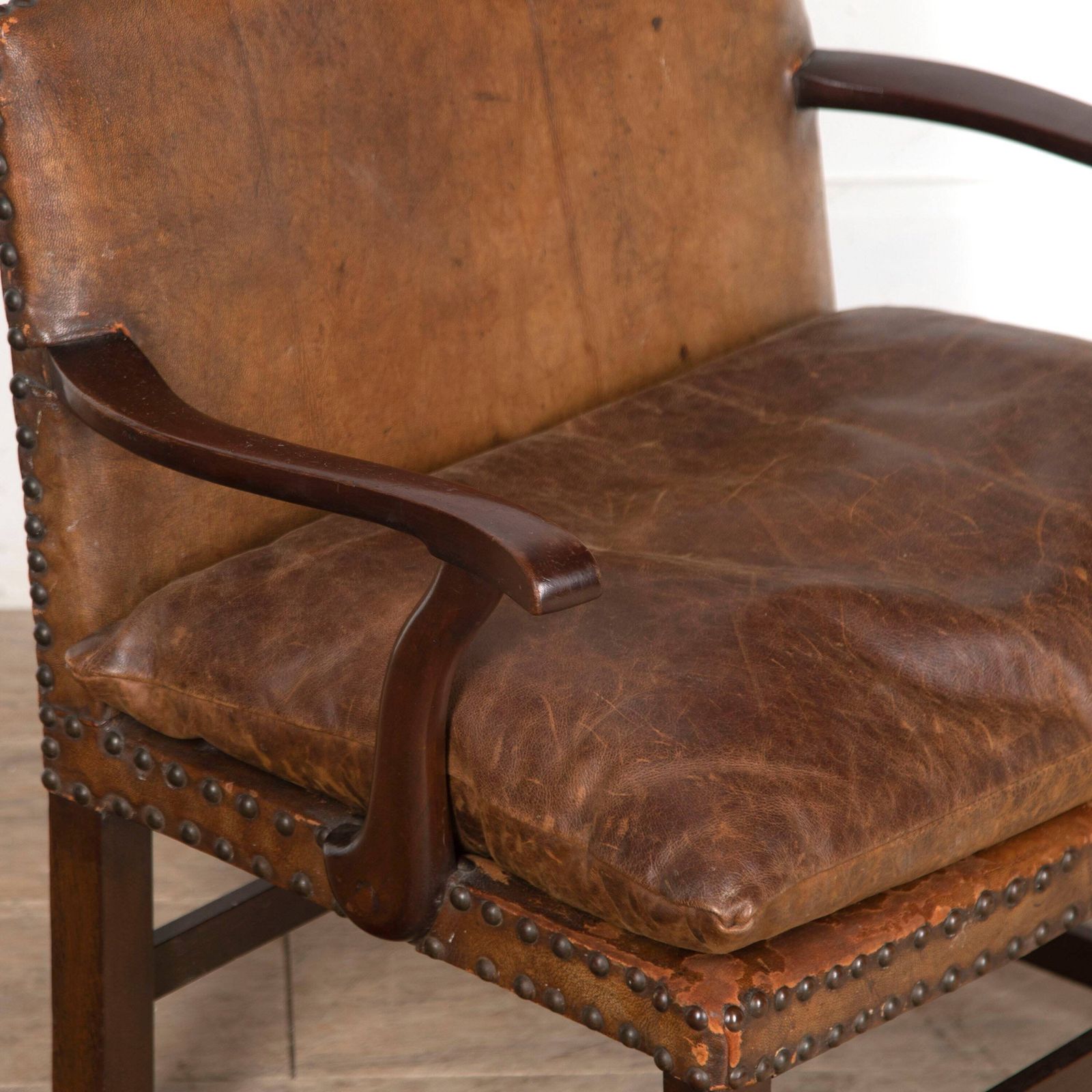 Charming Antique 20th Century Cromwellian Style Brown Leather Childs Armchair photo 395.0