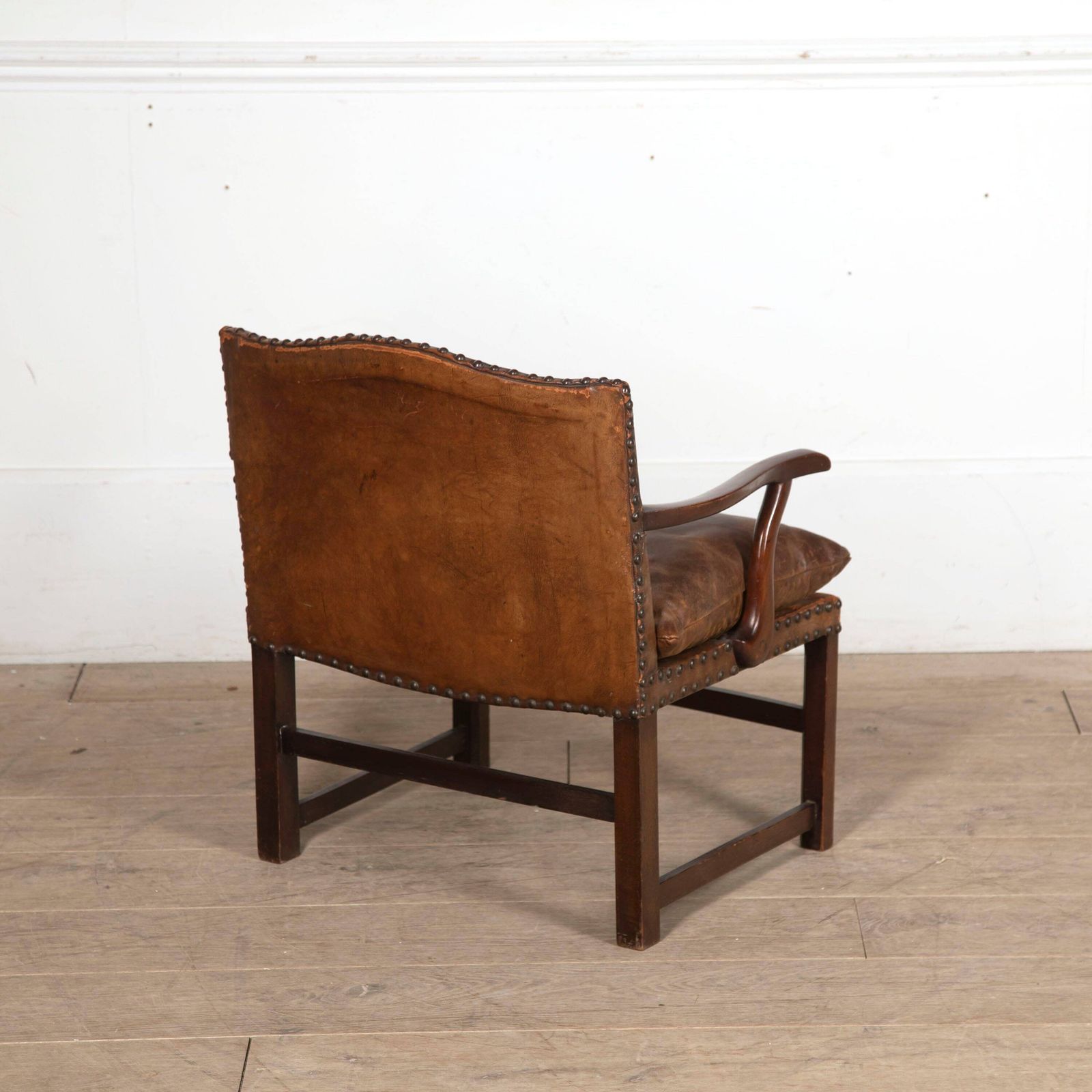 Charming Antique 20th Century Cromwellian Style Brown Leather Childs Armchair photo vintage