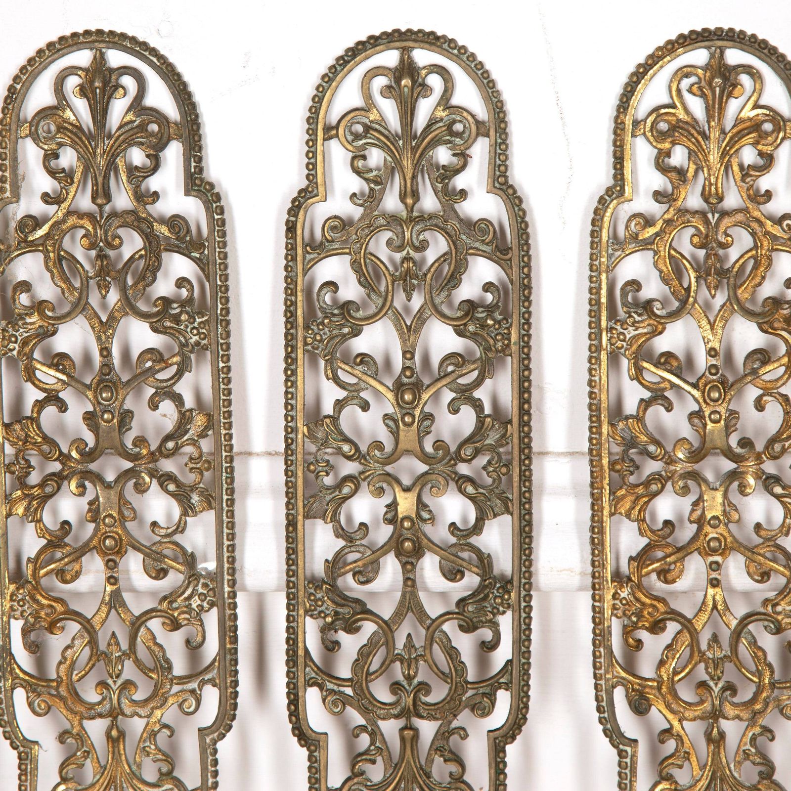 5x Quality Antique 19th Century Pierced Brass Door Rococo Style Finger Plates photo furniture