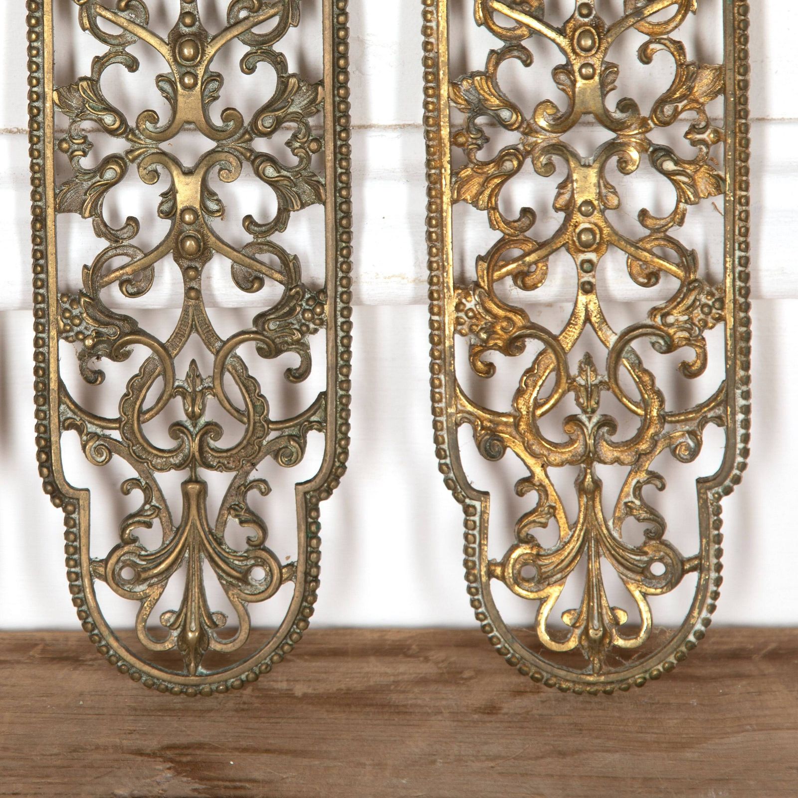 5x Quality Antique 19th Century Pierced Brass Door Rococo Style Finger Plates photo for sale