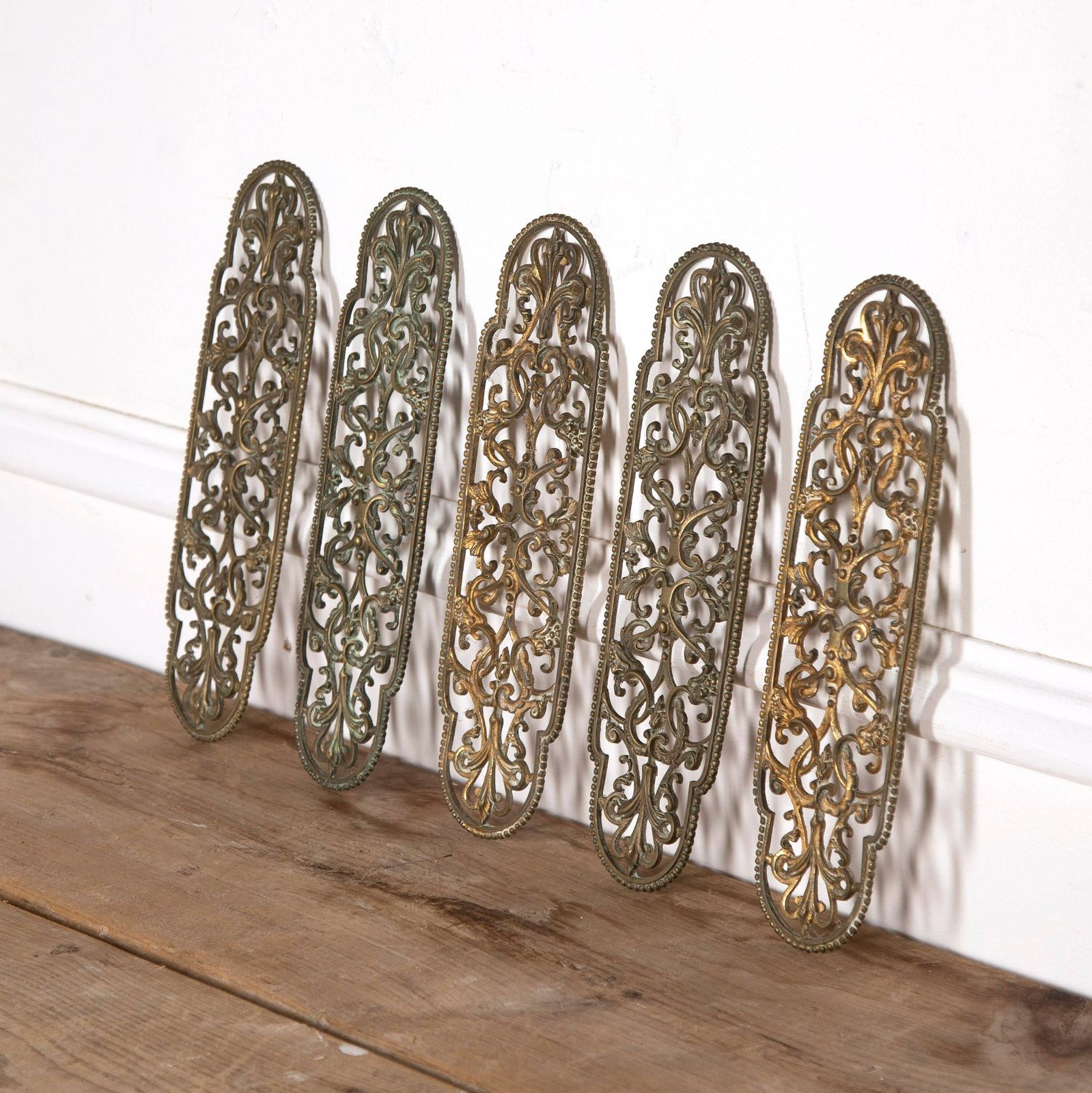 5x Quality Antique 19th Century Pierced Brass Door Rococo Style Finger Plates photo Home Fixtures