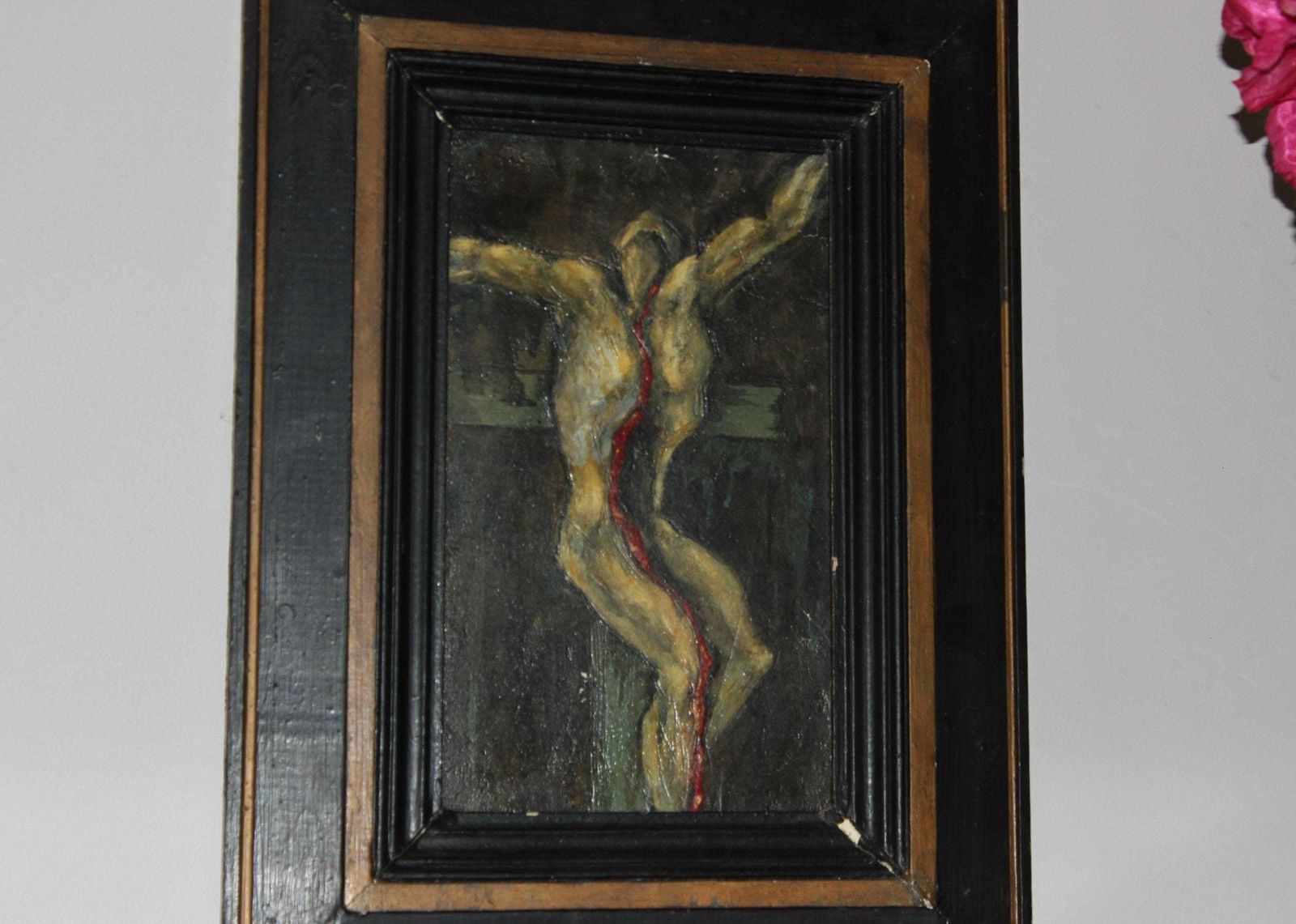 Crucifixion, Original Art Painting On Wood, Jesus On The Cross Oil Picture, Religious Painting In Dark Colors Modernistic Style Art photo furniture