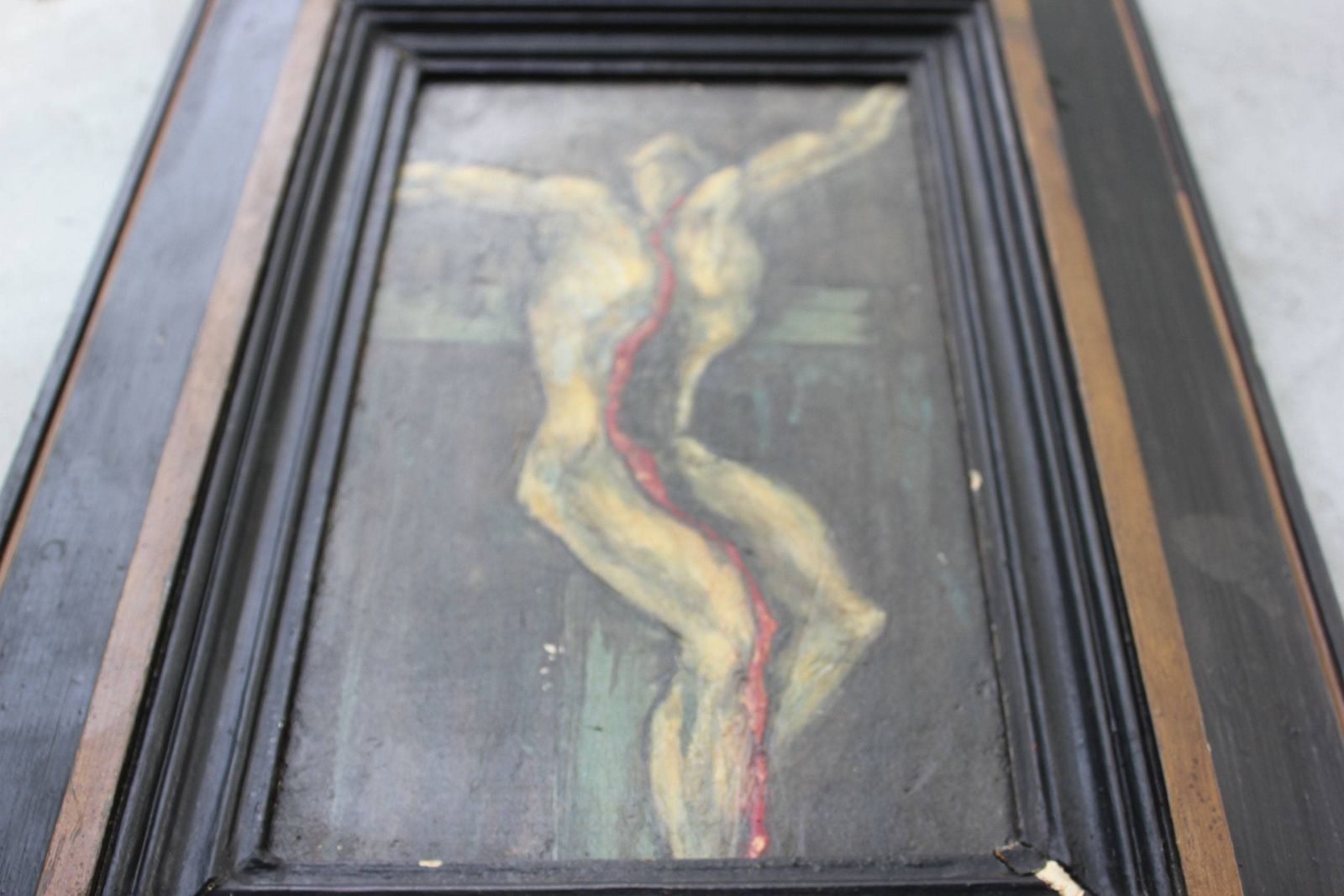 Crucifixion, Original Art Painting On Wood, Jesus On The Cross Oil Picture, Religious Painting In Dark Colors Modernistic Style Art photo vinterior