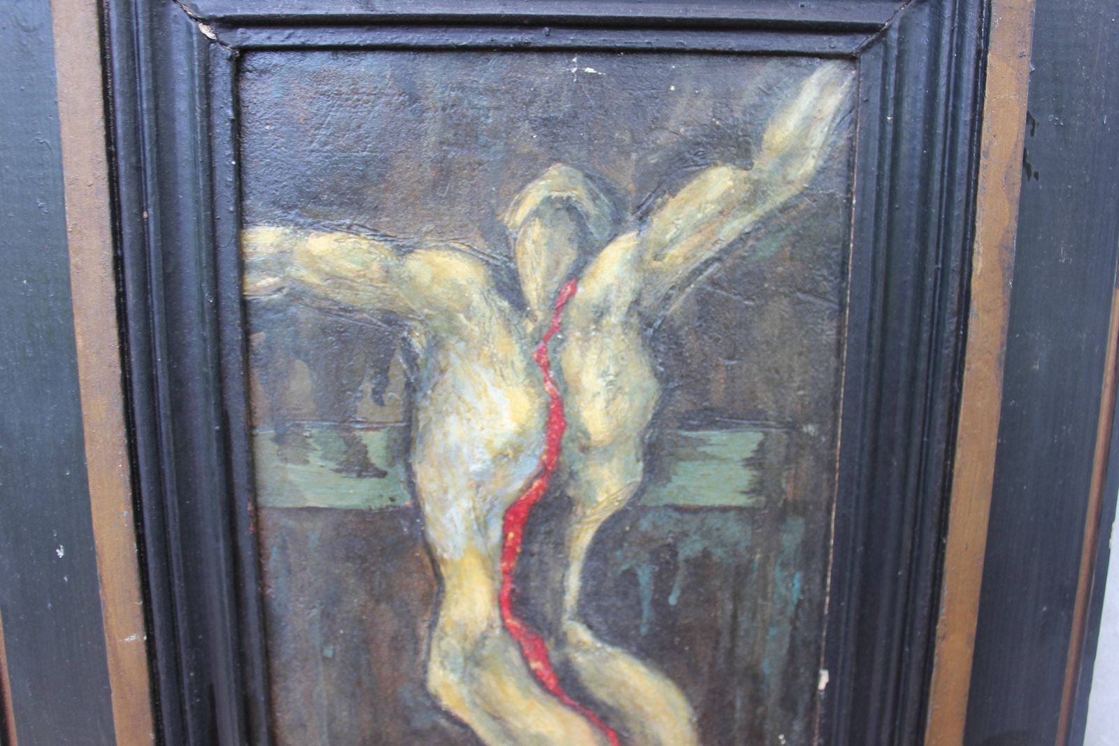 Crucifixion, Original Art Painting On Wood, Jesus On The Cross Oil Picture, Religious Painting In Dark Colors Modernistic Style Art photo buy
