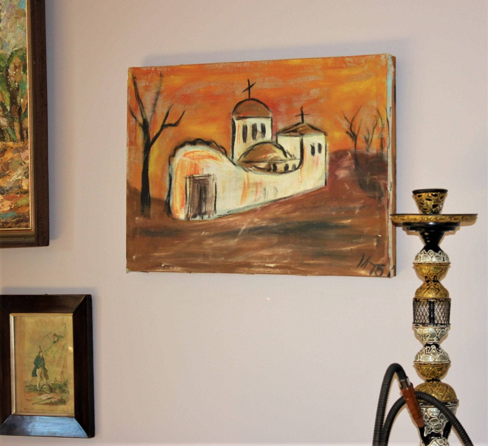 Landscape Oil Painting Original Contemporary Art, Canvas Wall Autumn Painting, Weddings, Anniversary Gift photo vintage