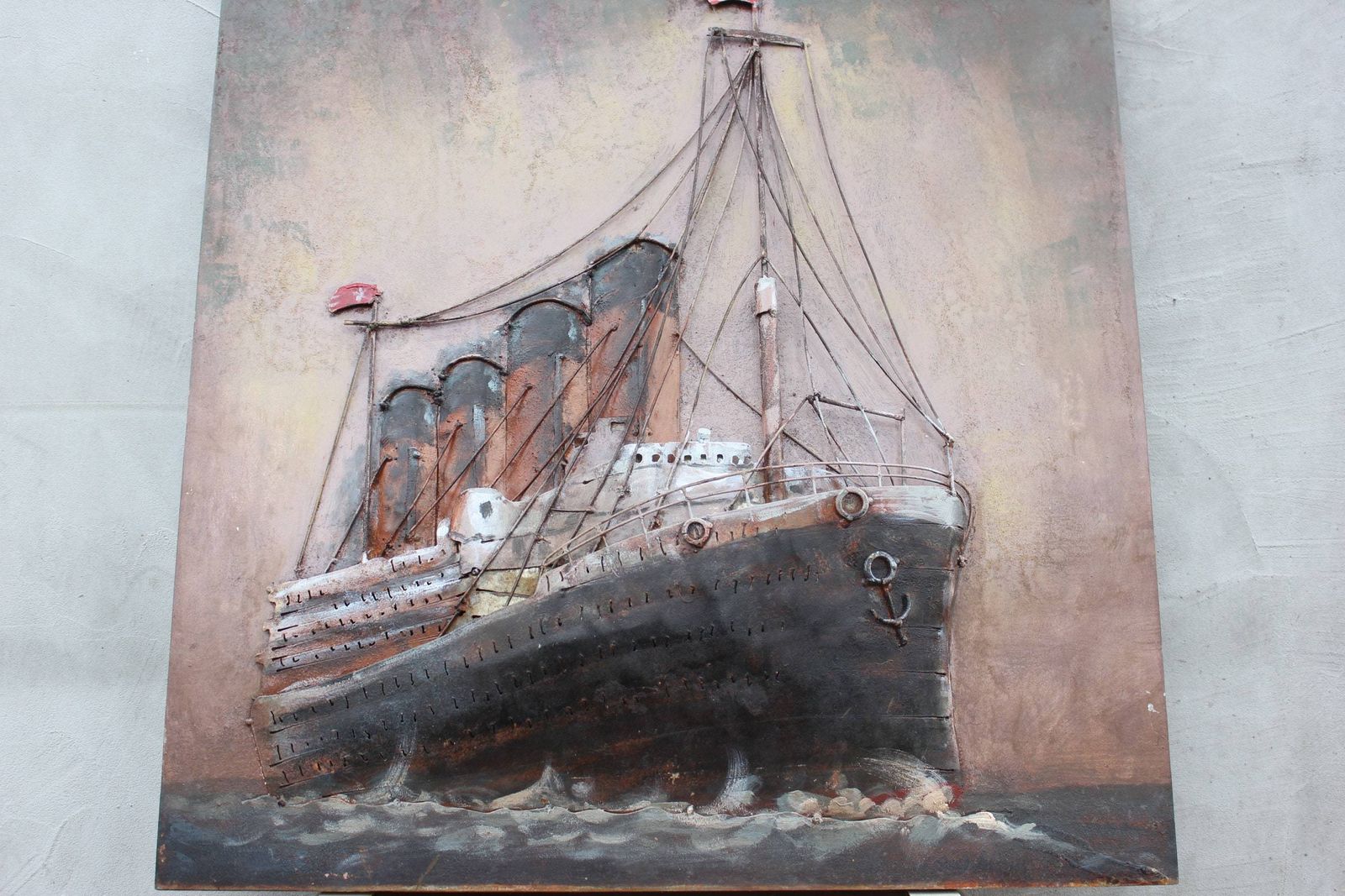 3d Metal Wall Marine Oil Painting Relief Wall Art Embossed Ship Mixed Media Wall Sculpture Retired Captain Gift photo Art