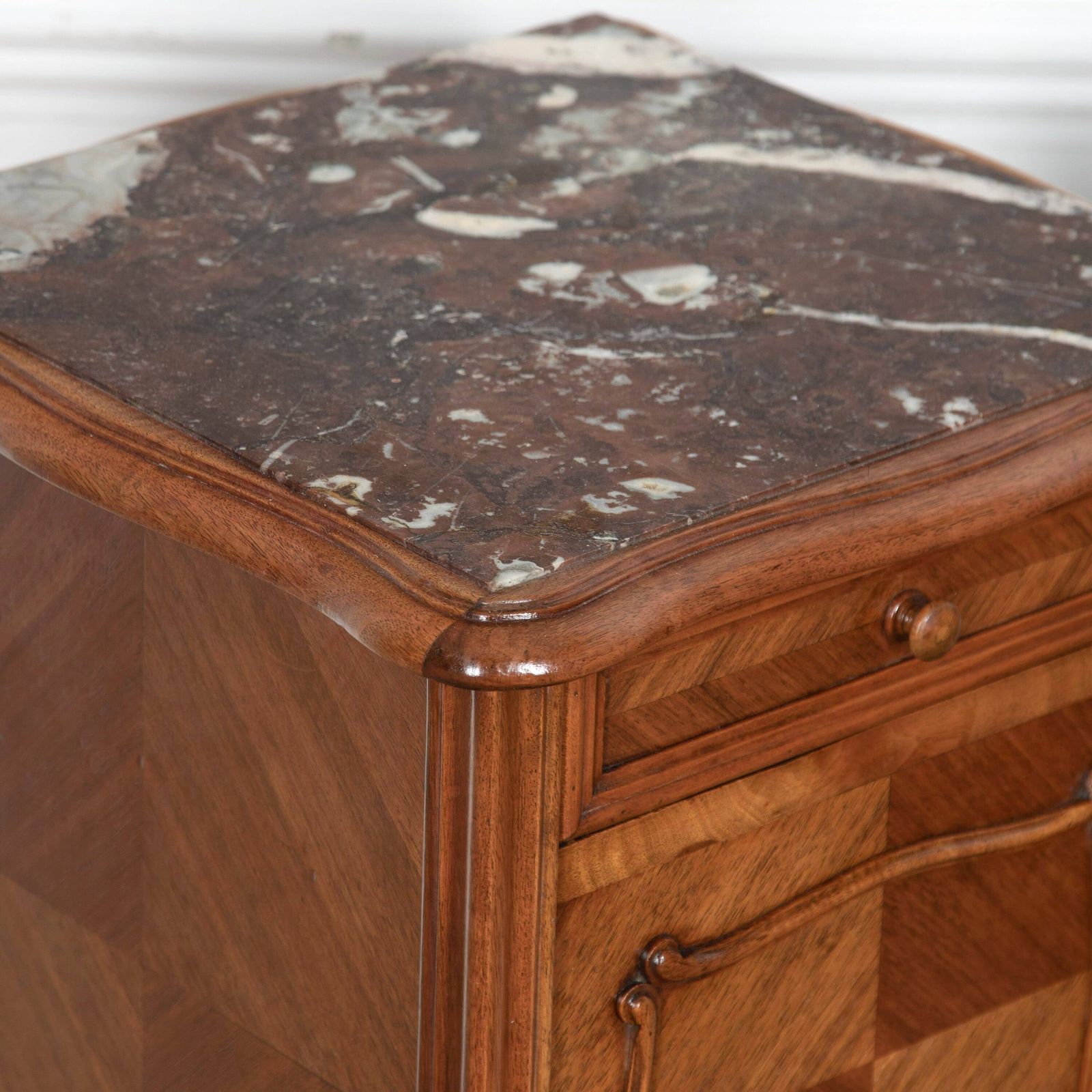 Near Pair Of Late 19th Century French Walnut Marble Topped Bedside Cabinets photo buy