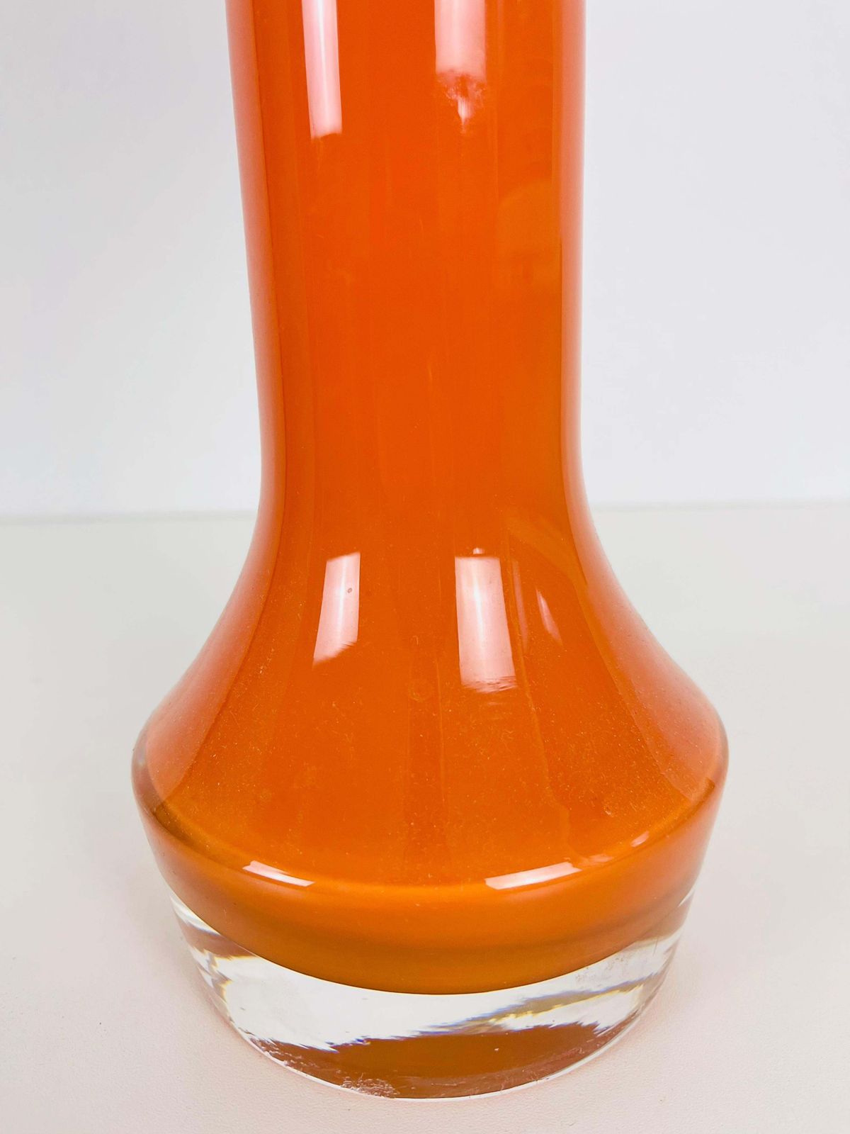 Mid Century Orange Glass And Fabric Shade Table Lamp, 1960s photo vinterior