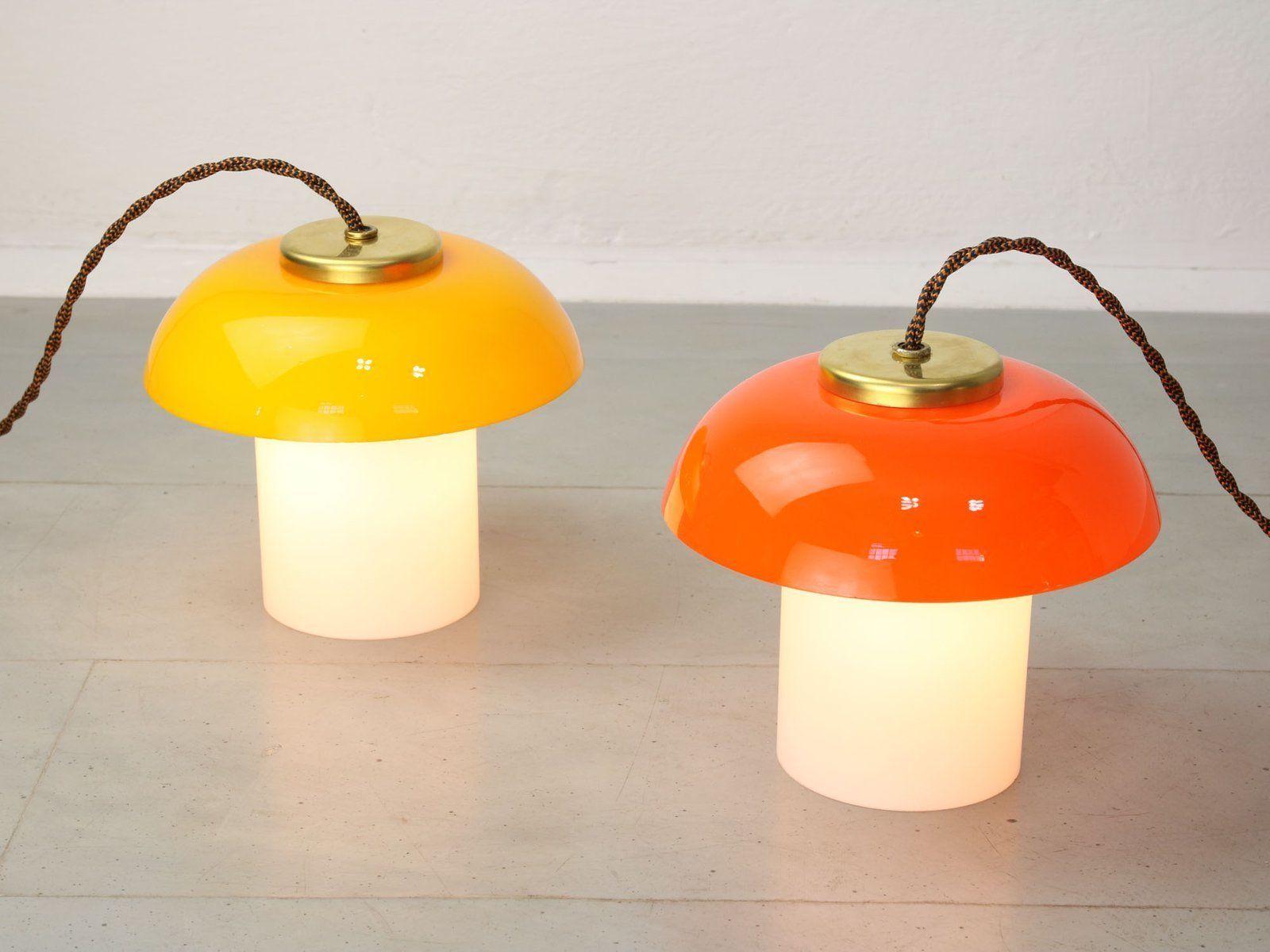 Mid Century Glass & Brass Mushroom Table Lamps, Set Of 2, Set Of 2 photo Lighting