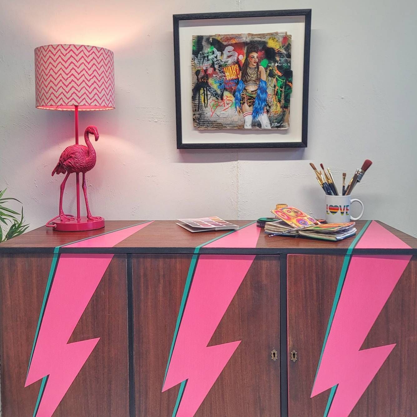 photo for sale Commission Item Desk Home Office Mid Century Modern Ziggy Stardust  David Bowie  Lightning Bolt