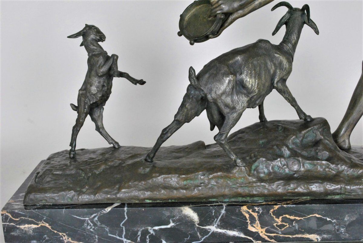 Art Drouot, Large Orientalist Bronze Woman With The Goat, End Of The 19th Century photo