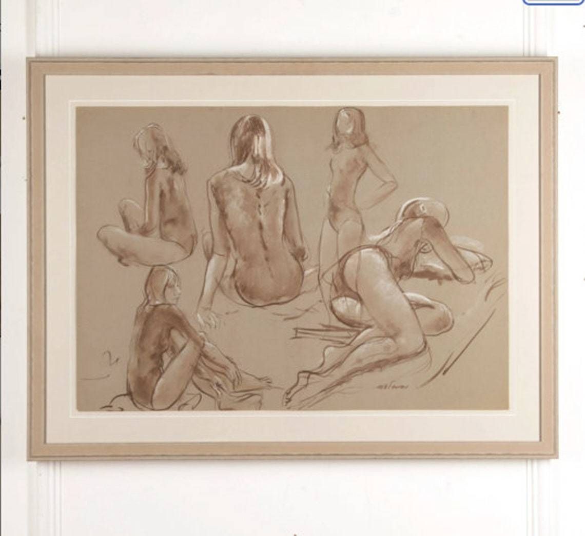 Fabulous Signed Female Nude Study By Derrick Latimer Sayer, Pastel Wash