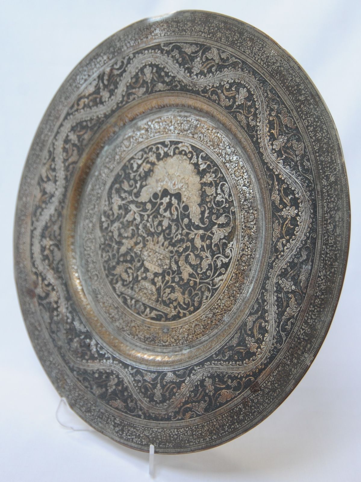 Antique Brass Indian Islamic Finely Engraved And Enamelled Charger photo 427.0