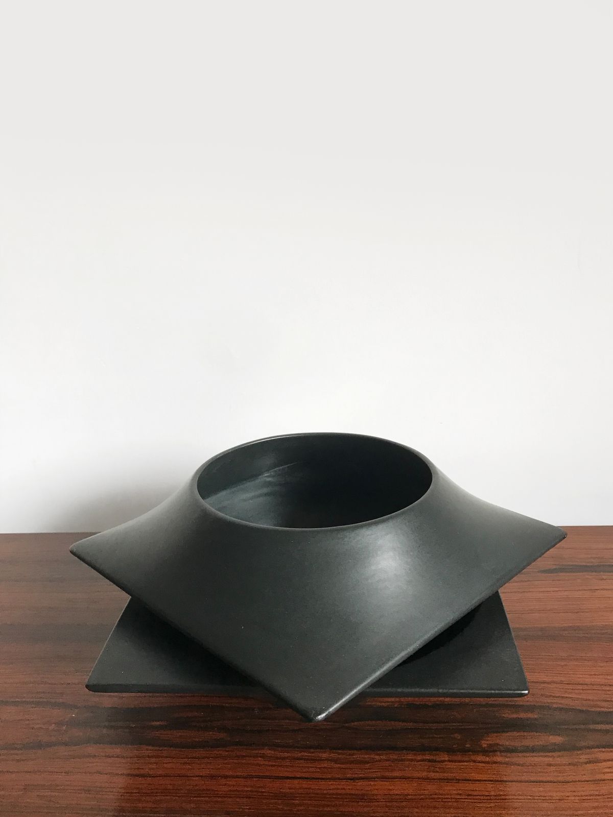 Franco Pozzi Italian Black Ceramic Vase Centerpiece 1960s