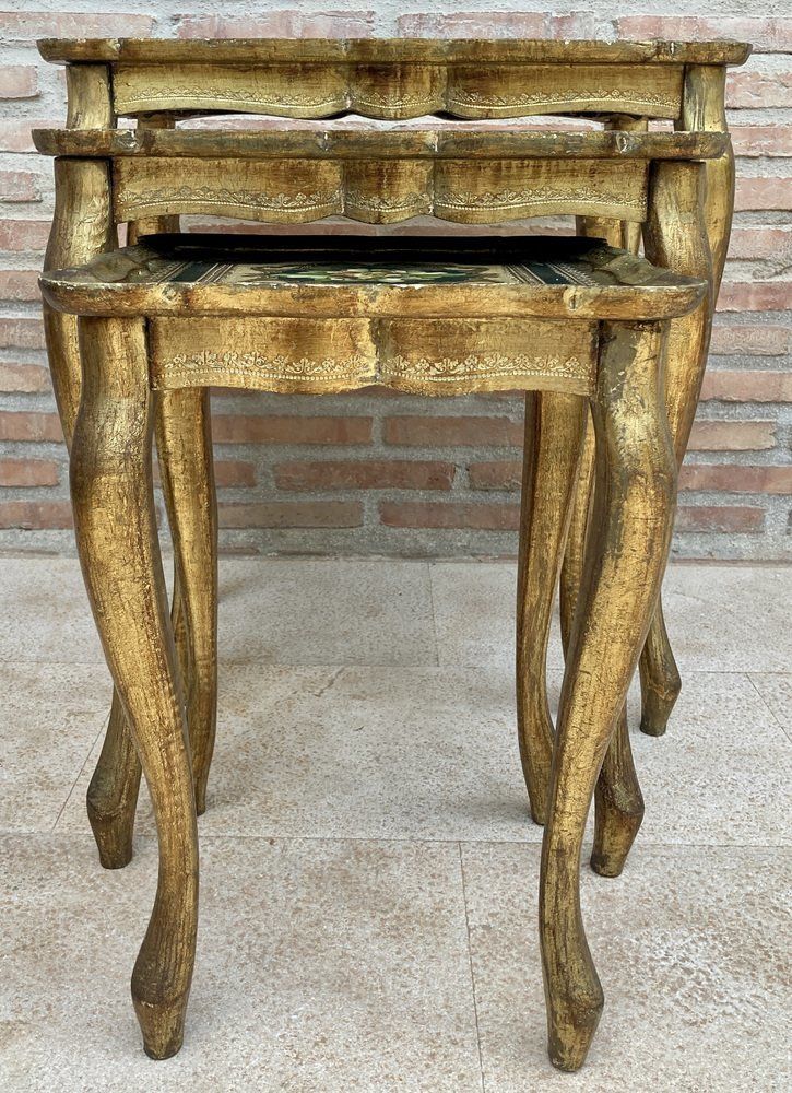 Italian Florentine Neoclassical Nesting Tables In Giltwood, 1960s, Set Of 3 photo buy