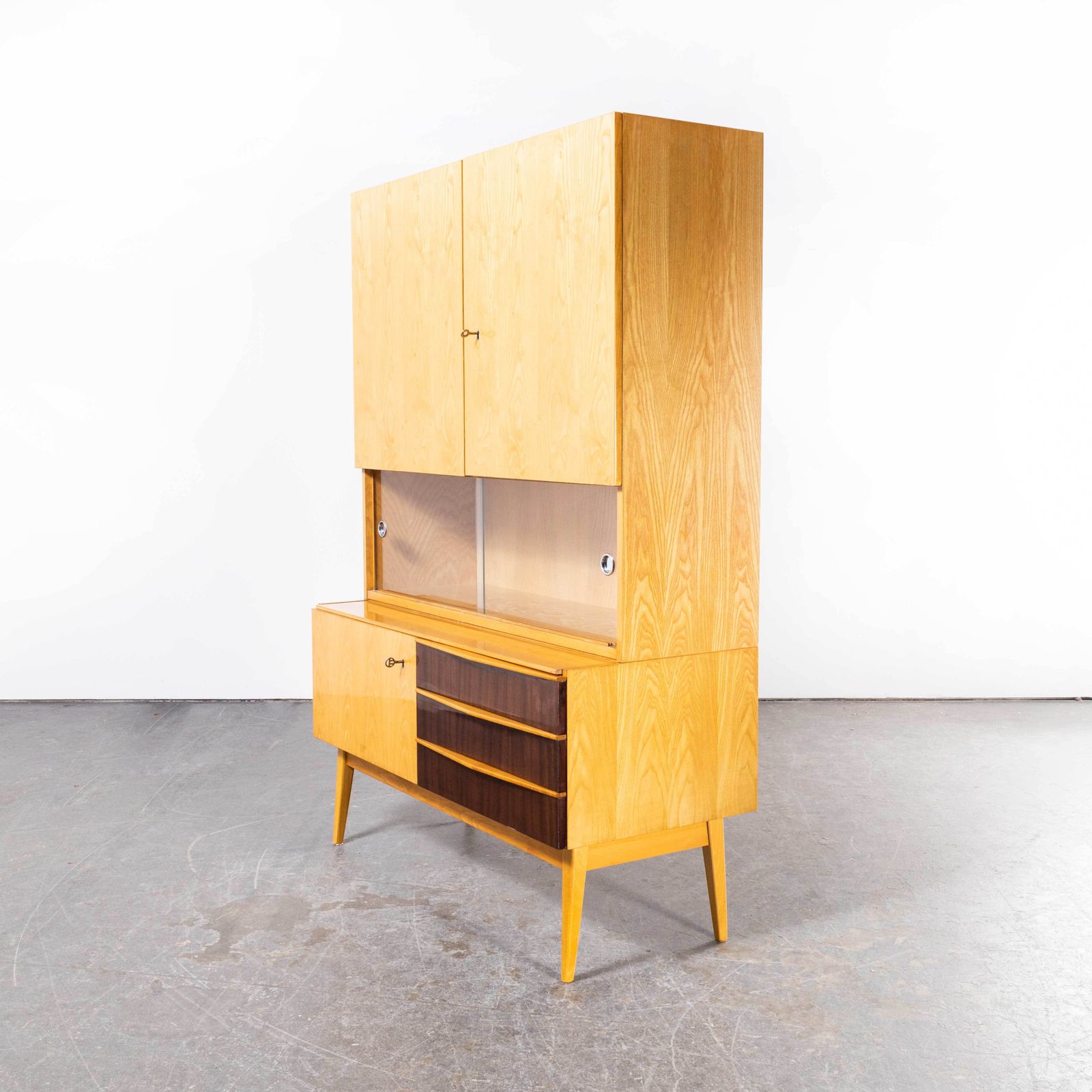 1960’s Four Door Birch Two Tone Cabinet – Nabytek Czech