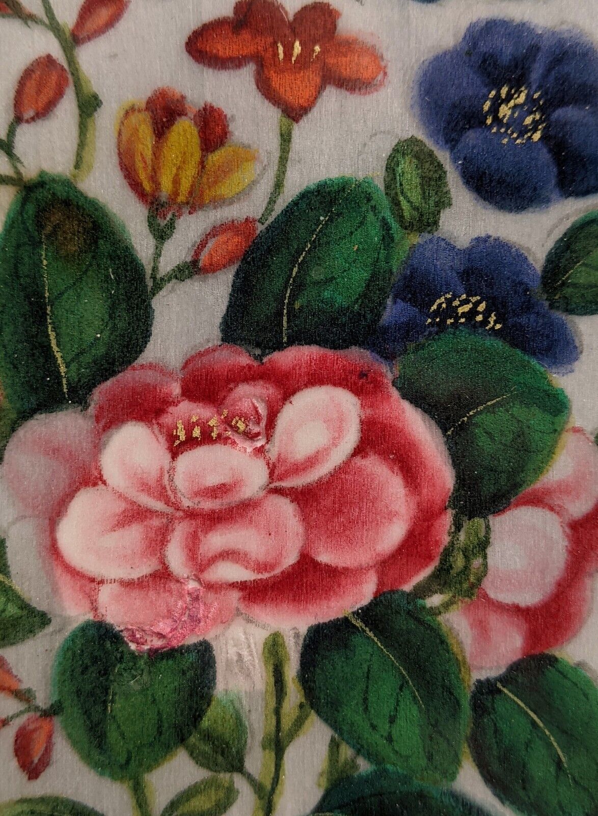 Antique Chinese Painting On Silk Butterfly And Blossoms 19th Century photo vintage