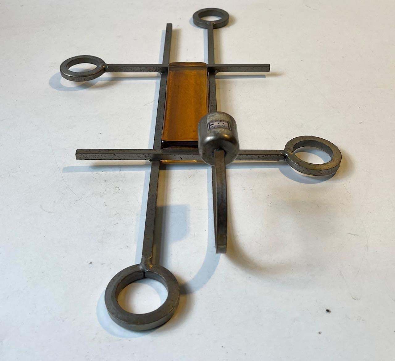 Vintage Modernist Iron And Glass Candle Sconce From Danish Ferro Art 1970s photo Home Decor
