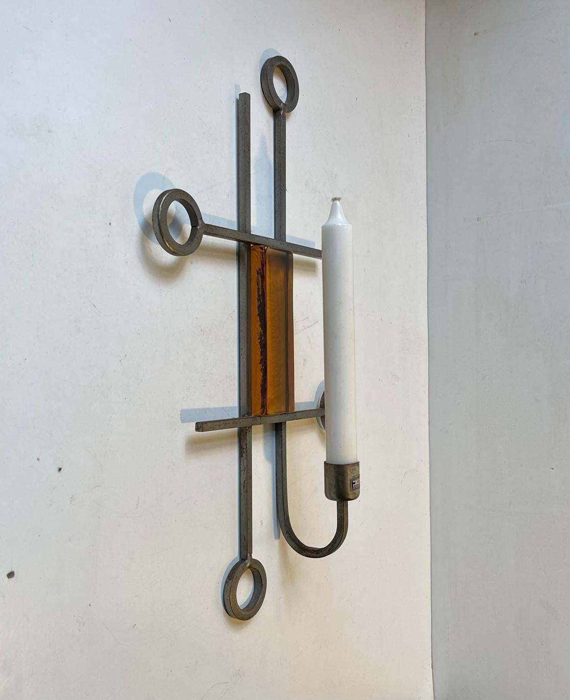 photo furniture Vintage Modernist Iron And Glass Candle Sconce From Danish Ferro Art 1970s
