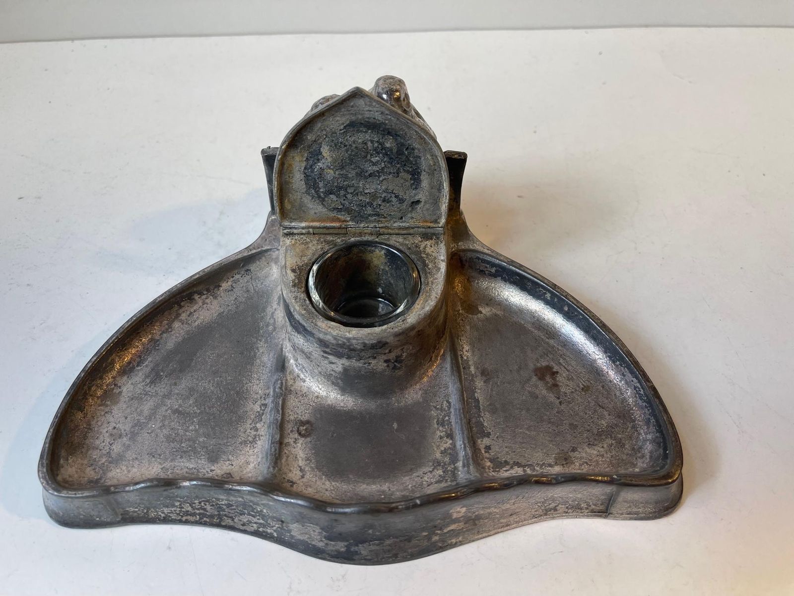 Antique Kayserzinn Pewter Inkwell With Lovebirds  German 1910s photo buy