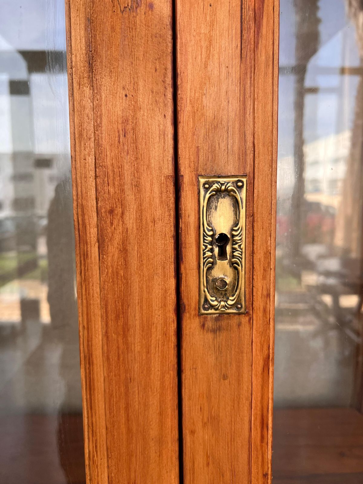 19th Century Large Cupboard Or Bookcase With Glass Vitrine, Pine, Spain Restored photo vintage