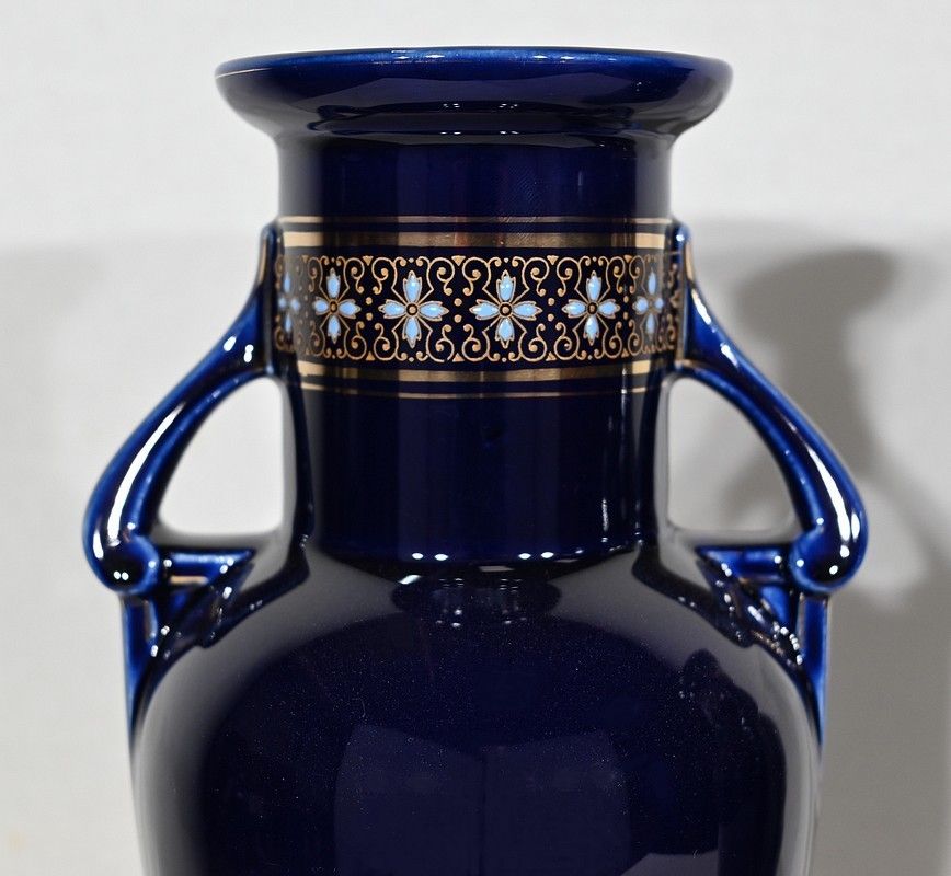 Pair Of Enamelled Earthenware Vases   Early 20th Century photo Home Decor