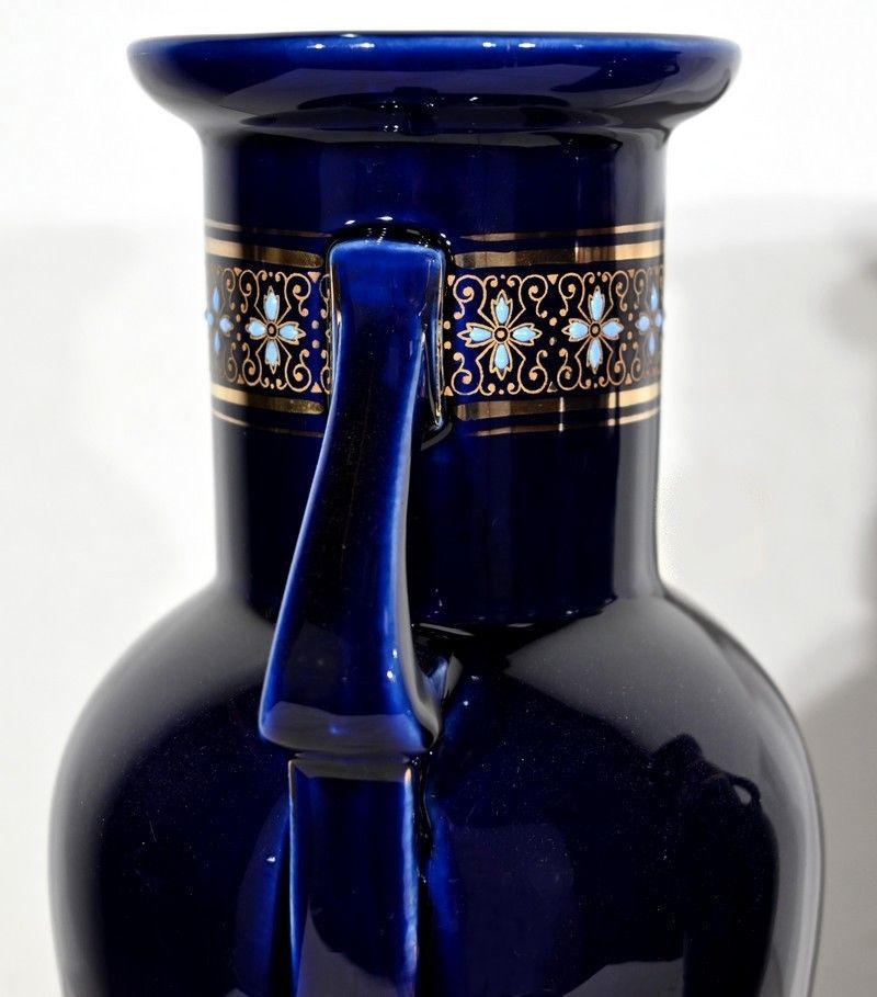 photo vinterior Pair Of Enamelled Earthenware Vases   Early 20th Century