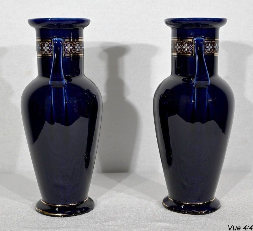 photo vintage Pair Of Enamelled Earthenware Vases   Early 20th Century