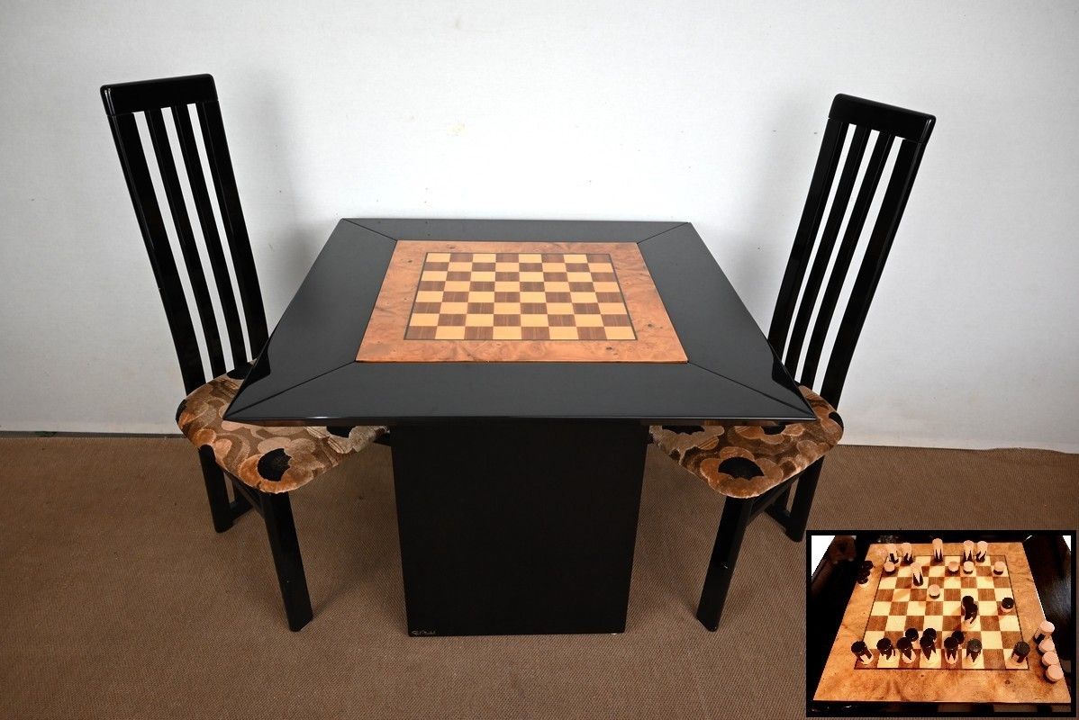 Set Of Games Table, Chessboard And Pair Of Paul Michel Chairs – 1970