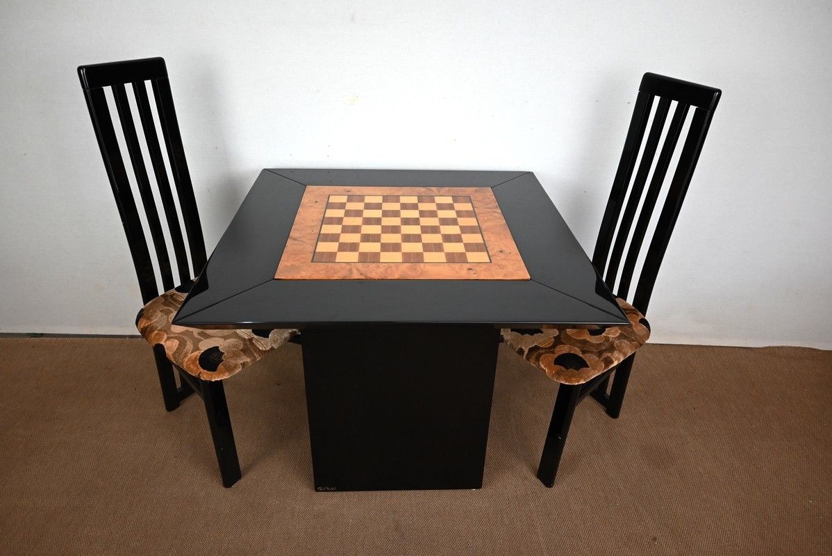 Set Of Games Table, Chessboard And Pair Of Paul Michel Chairs – 1970 photo furniture