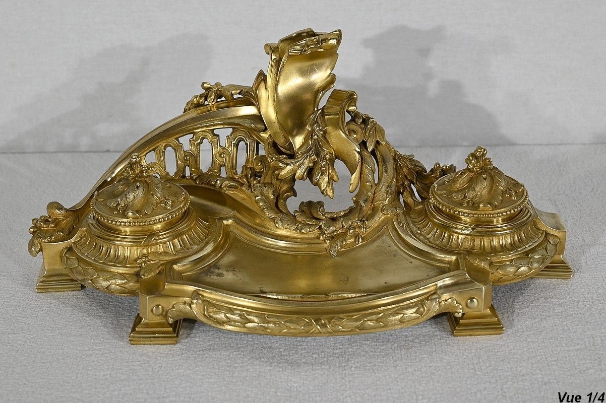 Inkwell In Gilt Bronze, Signed Vandevoorde   Early 20th Century photo vinterior