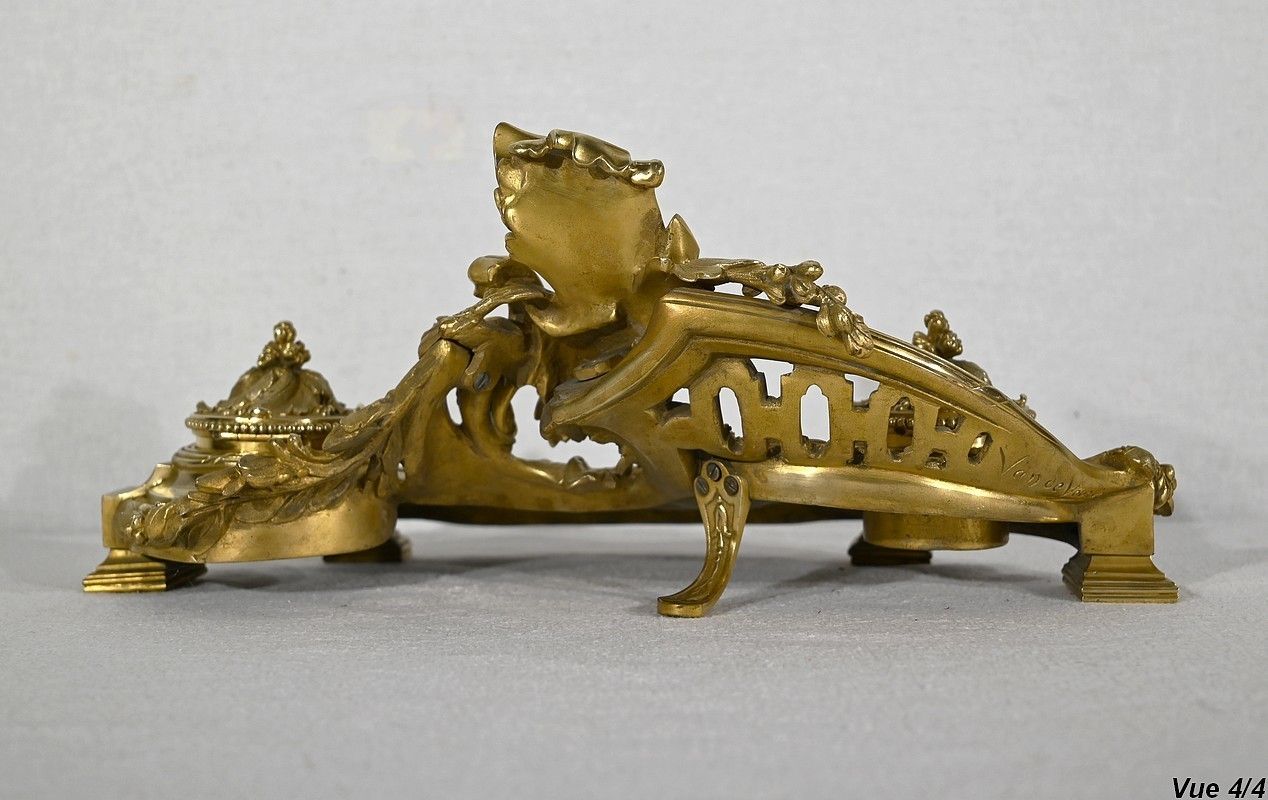 photo vinterior Inkwell In Gilt Bronze, Signed Vandevoorde   Early 20th Century
