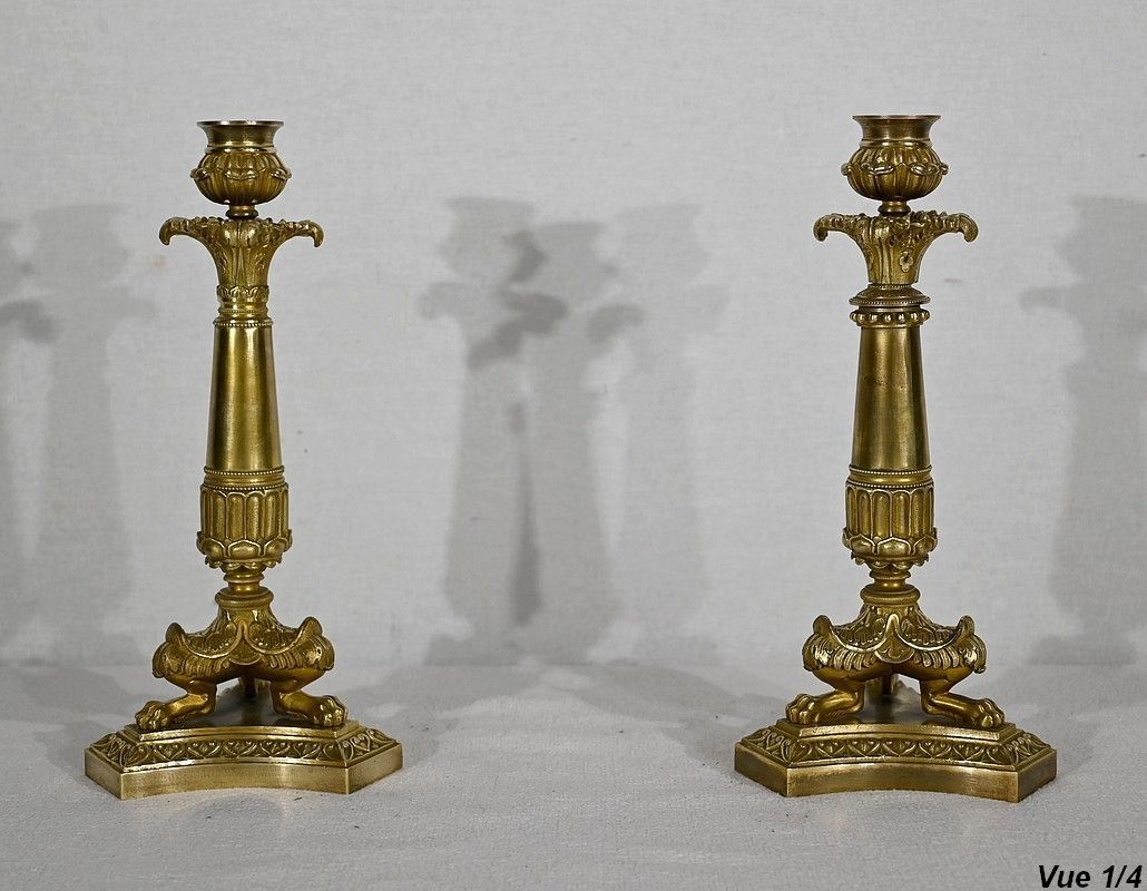 Pair Of Bronze Candlesticks, Restoration Period   Early 19th Century photo Home Decor