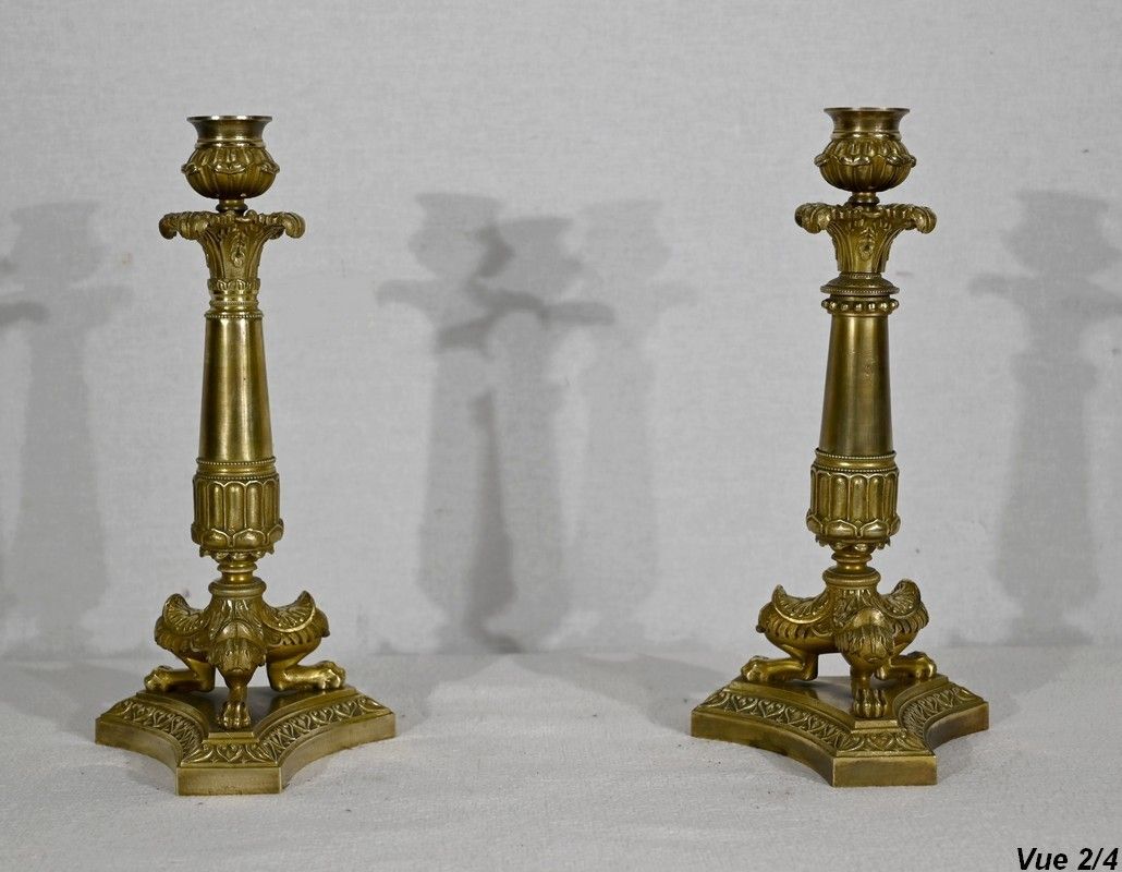 photo furniture Pair Of Bronze Candlesticks, Restoration Period   Early 19th Century
