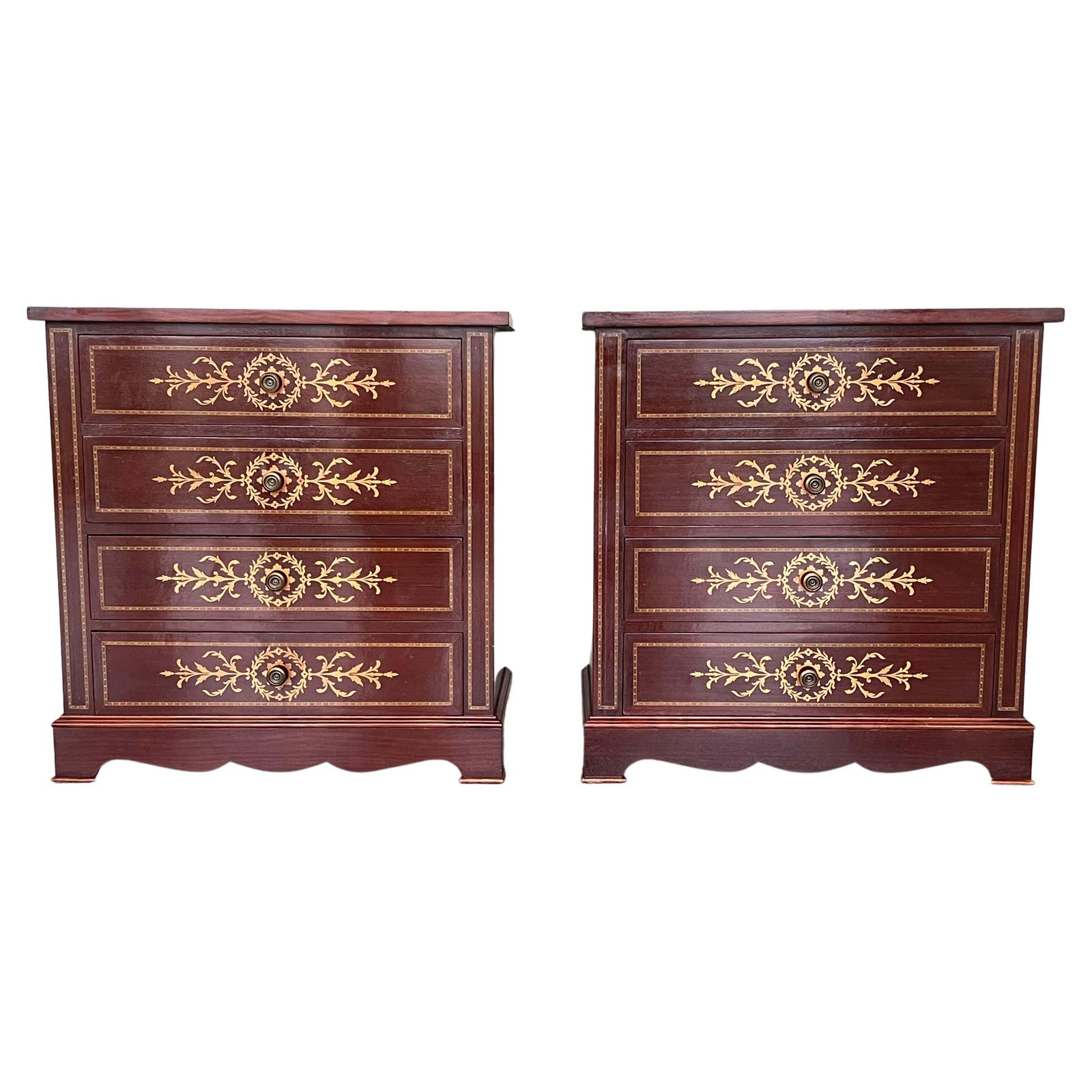 20th Century Pair Of Catalan, Spanish Nightstands With Drawers & Low Open Shelf