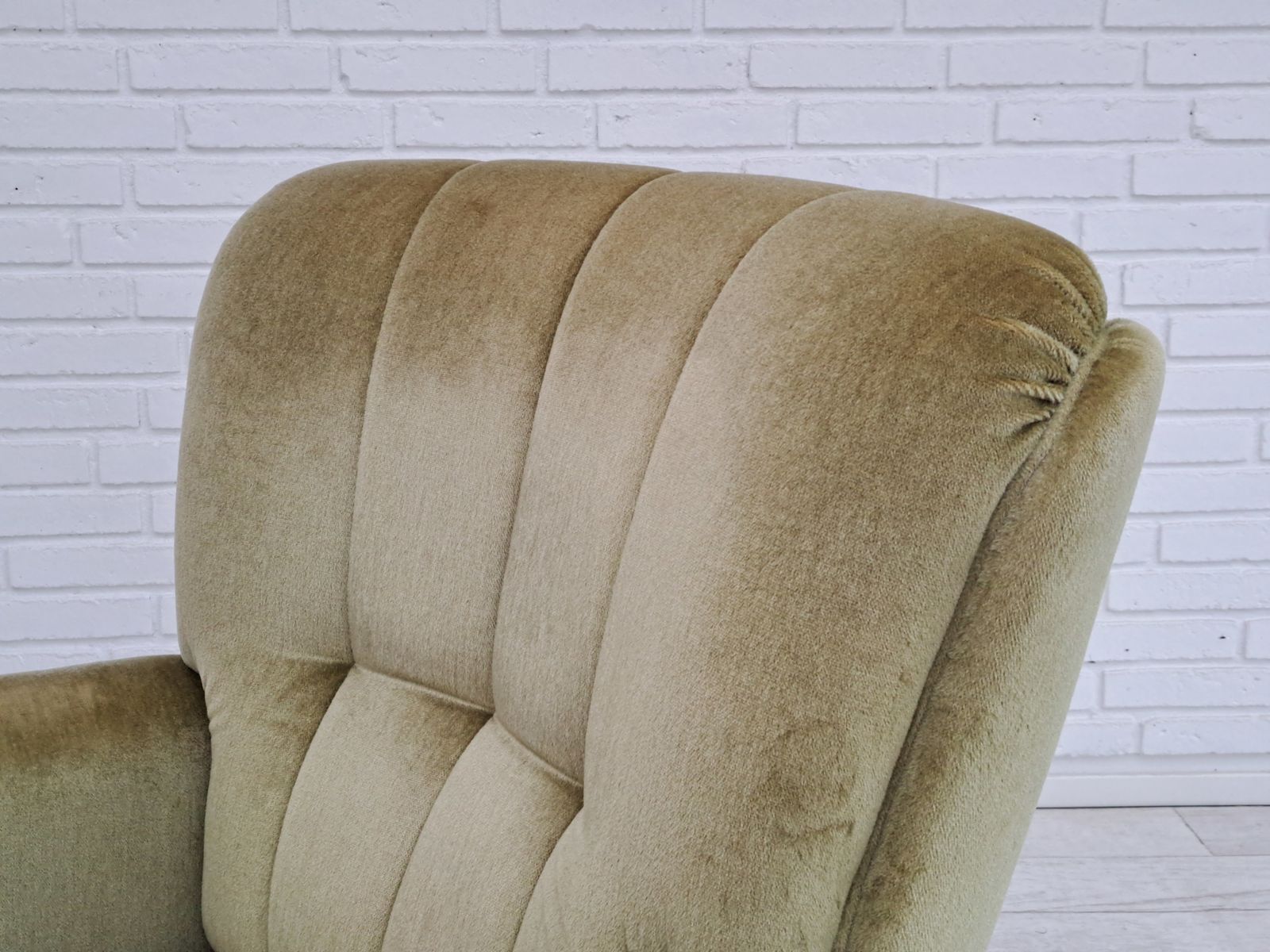 photo furniture 80s, Danish Velour Chair, Original Condition, Beech Wood