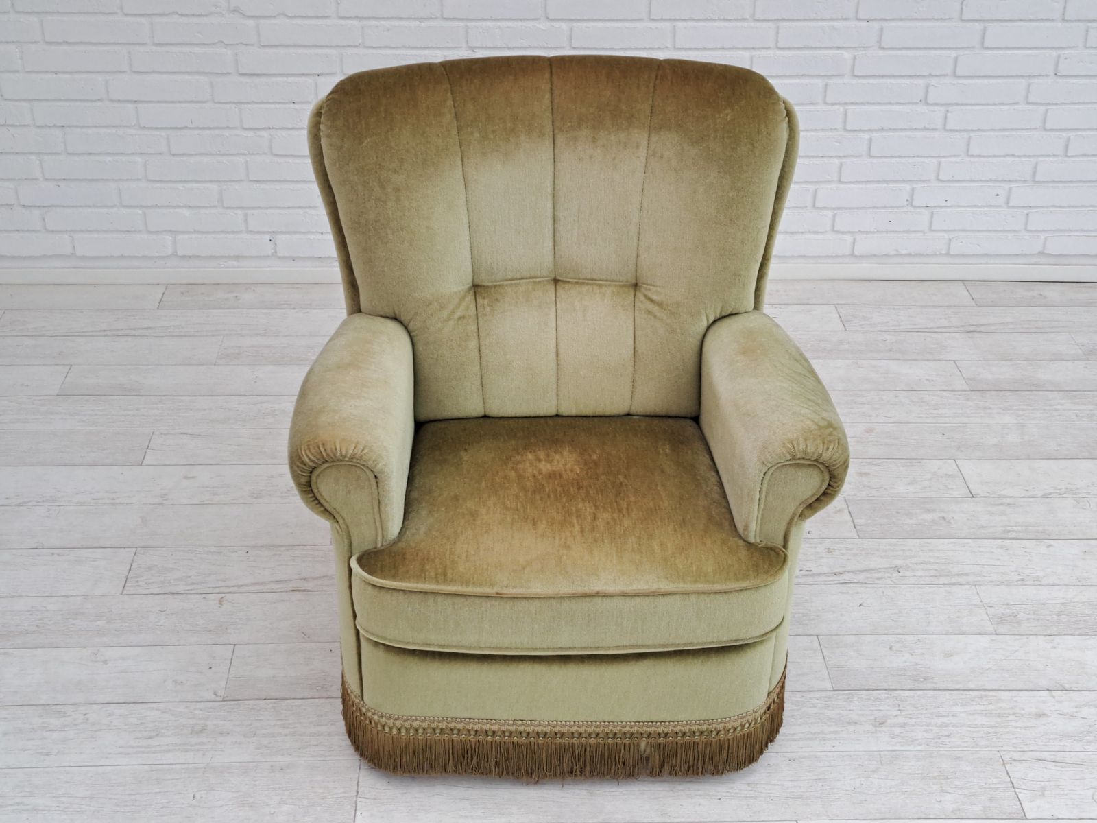 photo for sale 80s, Danish Velour Chair, Original Condition, Beech Wood