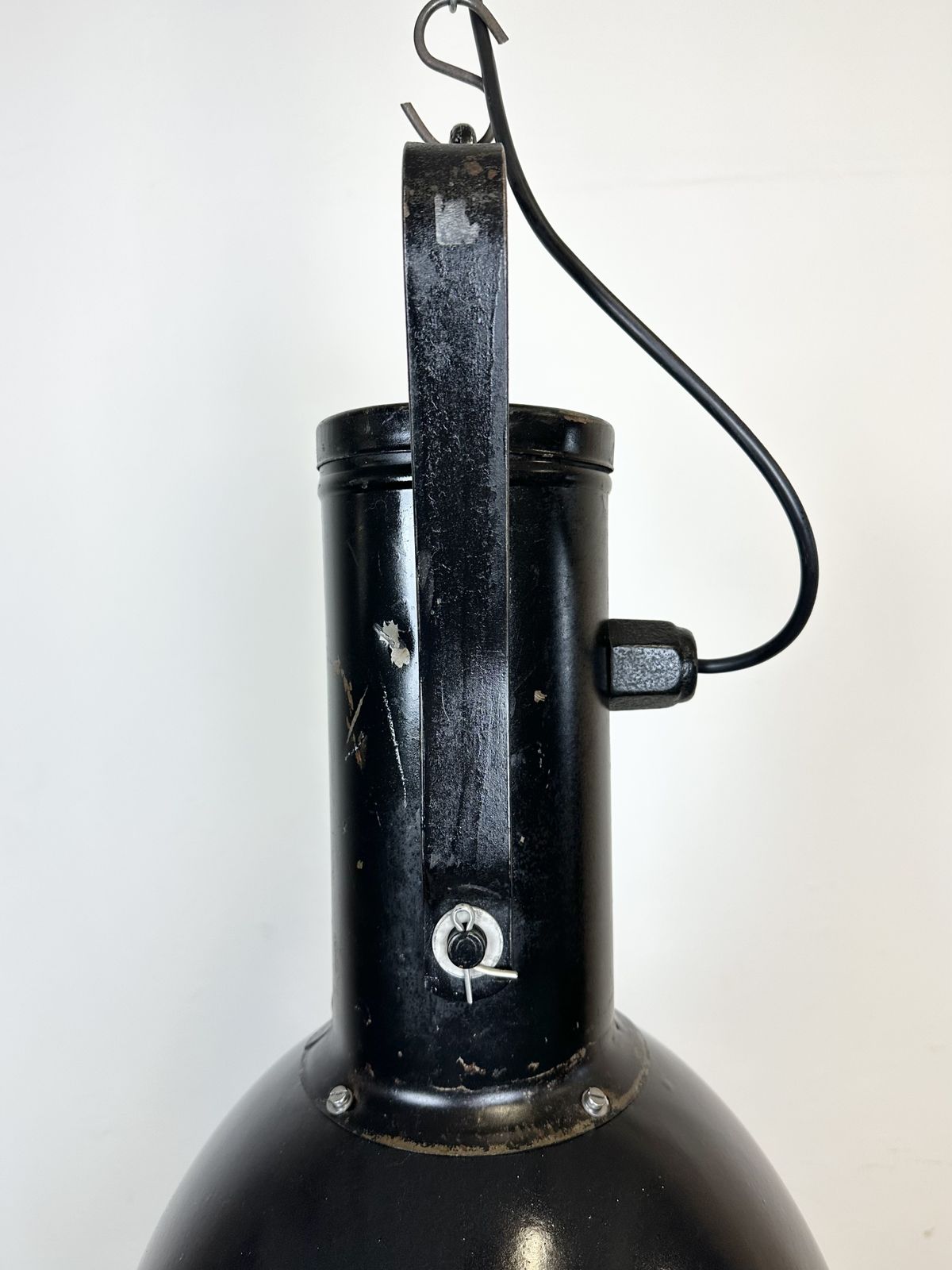 Lighting Industrial Black Enamel Factory Spotlight With Convex Glass Cover, 1960s, 5x photo