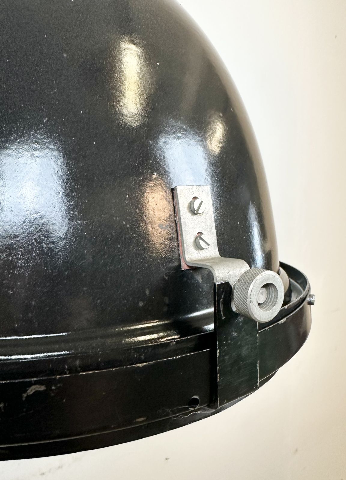 299.0 Industrial Black Enamel Factory Spotlight With Convex Glass Cover, 1960s, 5x photo