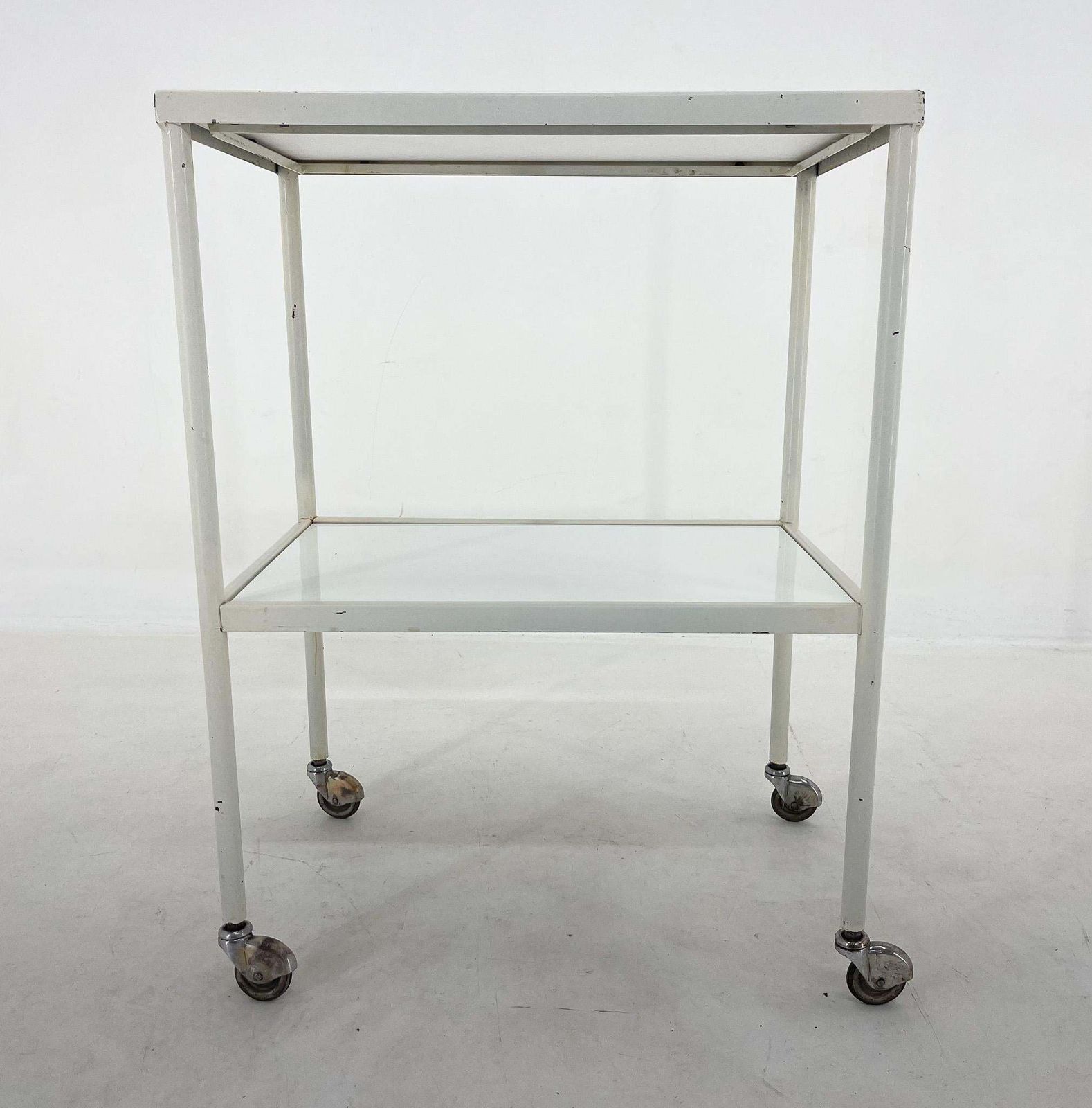 1950's Hospital Table / Trolley On Wheels With Opaxite Glass photo 434.0