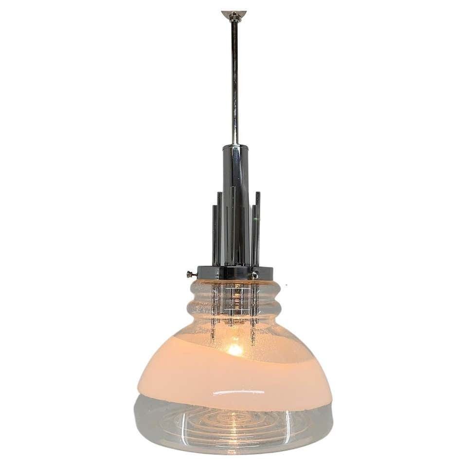 1960's Murano Glass & Chrome Pendantby Mazzega In Carlo Nason Style, Italy