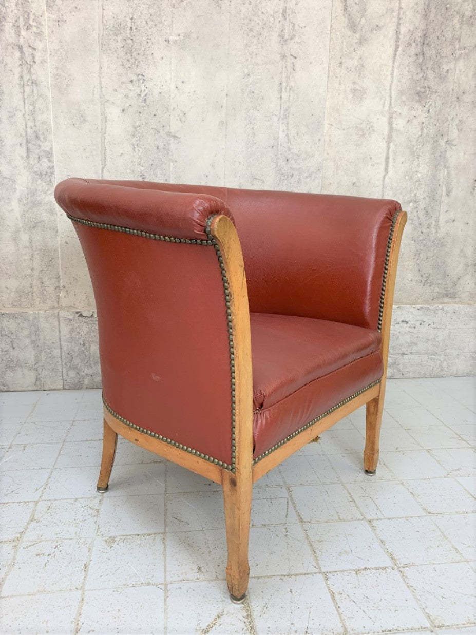 Pair Of Art Deco 1930's Wooden Framed Red Leatherette Armchairs To Reupholster photo furniture